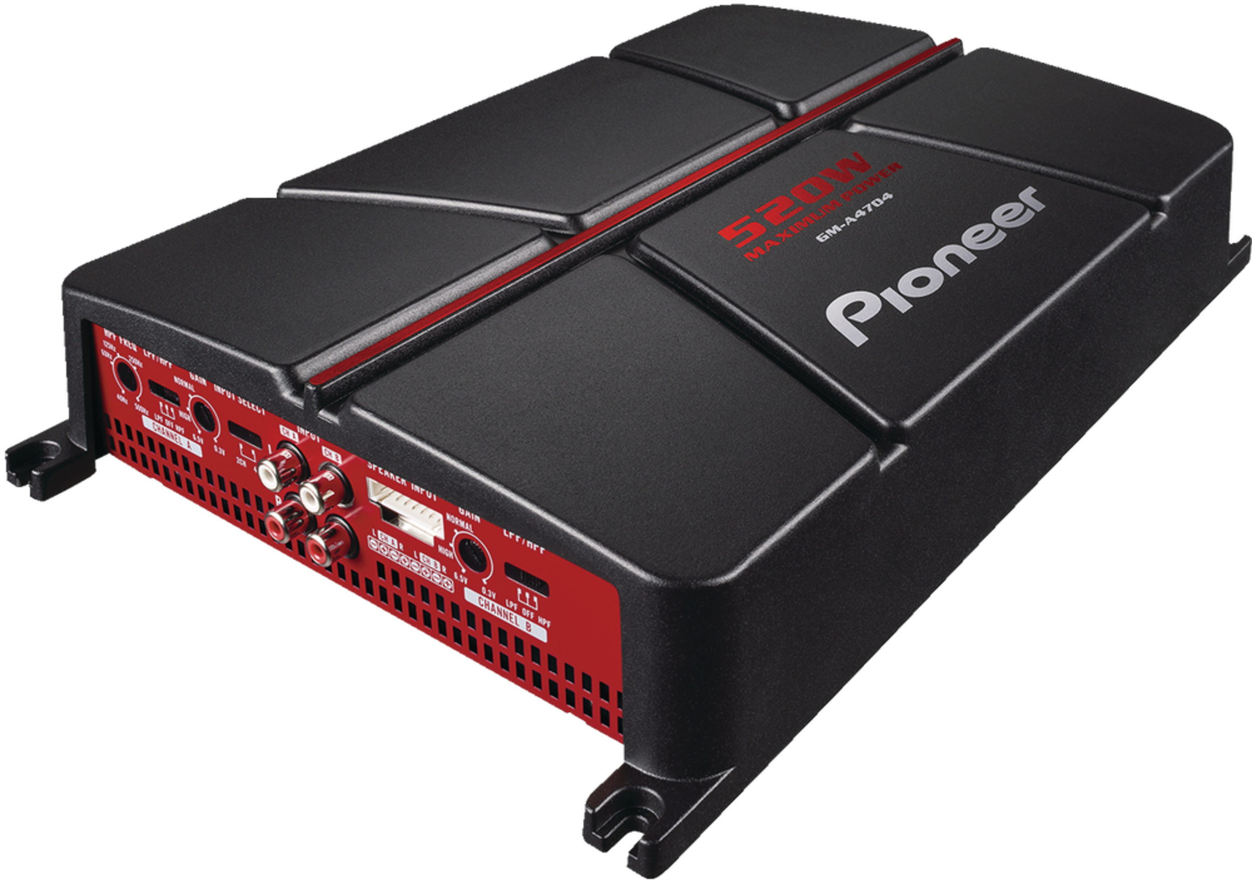 Amplificateur Pioneer GM-A4704 pour l'automobile, pontable, noir/rouge, 600 W Front_Angled_Right