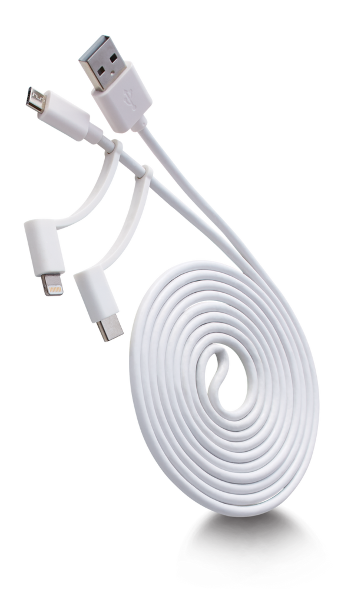 Bluehive 3-in-1 Charger and Sync Cable for Micro USB/Lightning/USB C adapters, 6-ft Front_Angled_Right