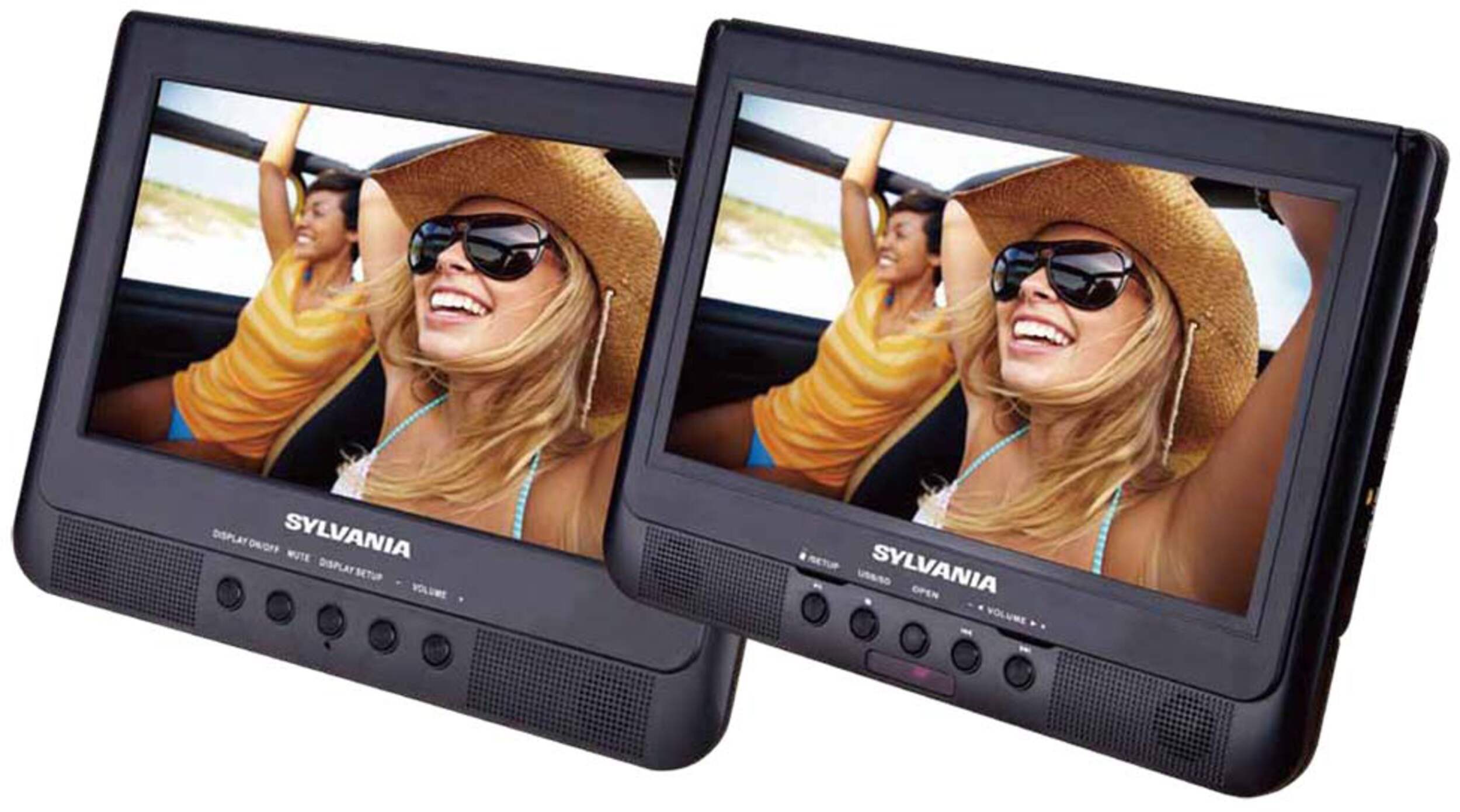 Sylvania Dual Portable DVD Player with 10-in Display, USB Card Slot to Play Digital Movies Front_Angled_Left