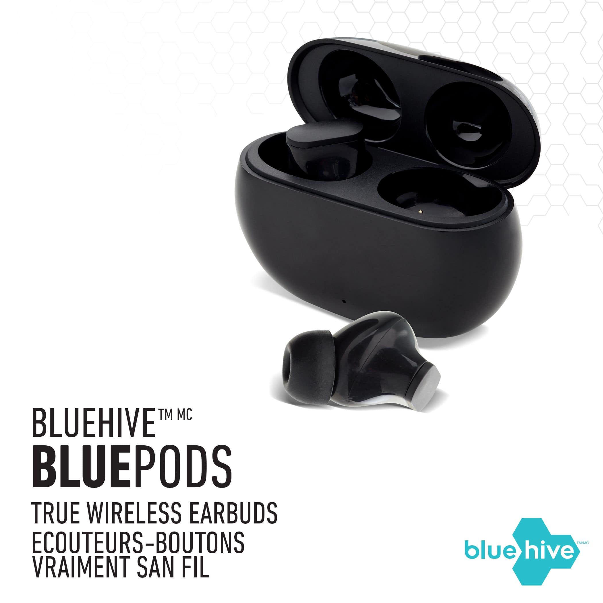 Bluehive Bluepods True Wireless Earbuds with 22 Hour Battery Life Fast Charging Black