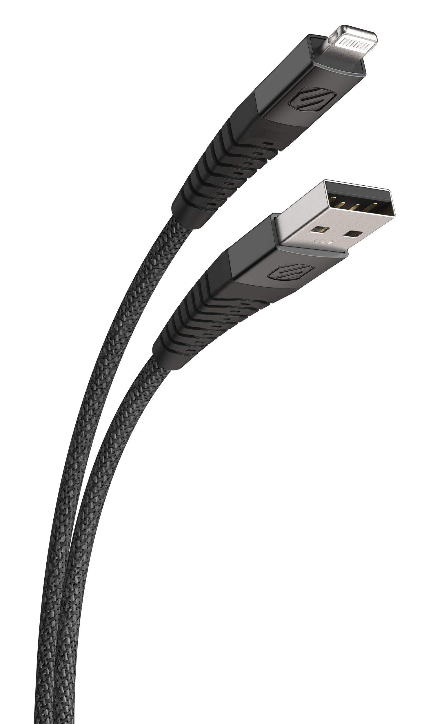 Scosche Strikeline™ Heavy Duty USB-A to Lightning Cable, Apple MFi Certified, Fast Data Transfer Speeds, Black, 10-ft Front_Three_Fourths_Angled_Right