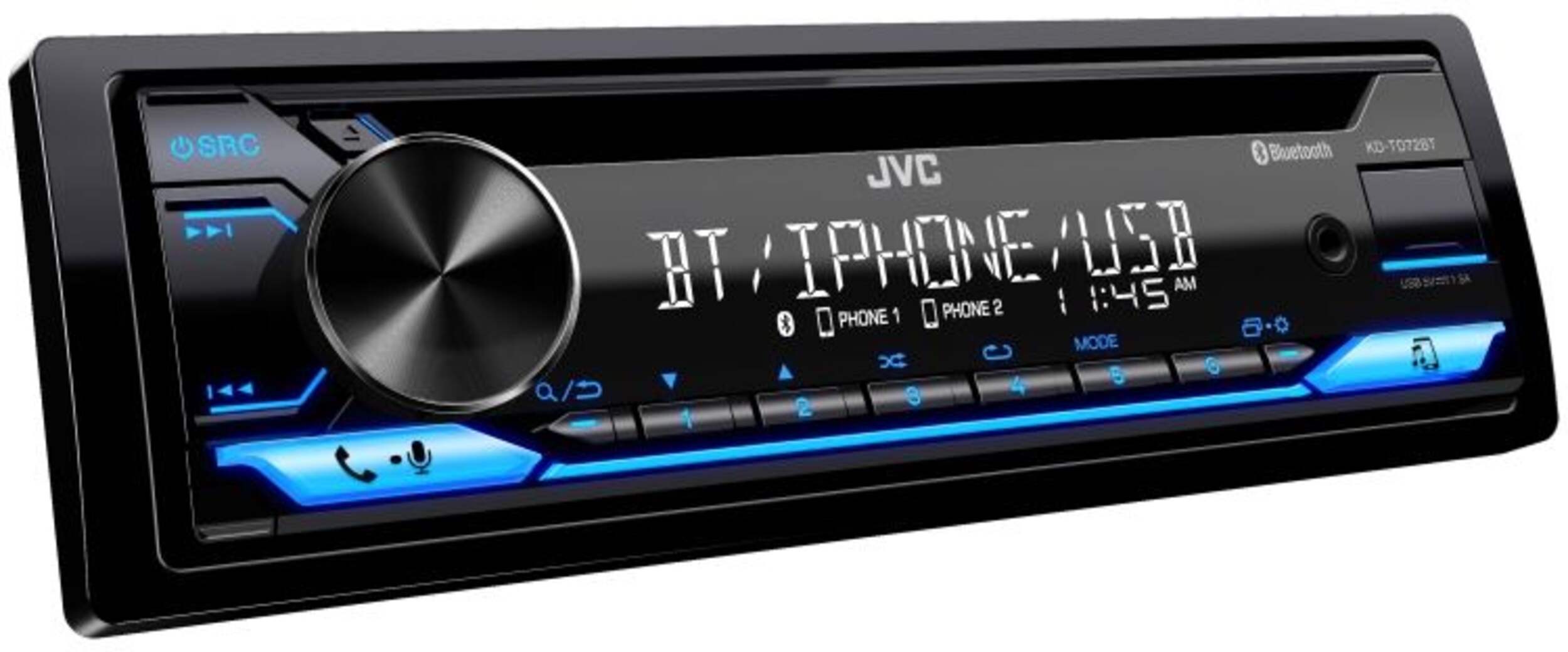 JVC KD-T720BT Bluetooth Audio CD In-Dash Car Receiver with Dual Phone Connection & JVC Remote App Compatibility Front_Angled_Right