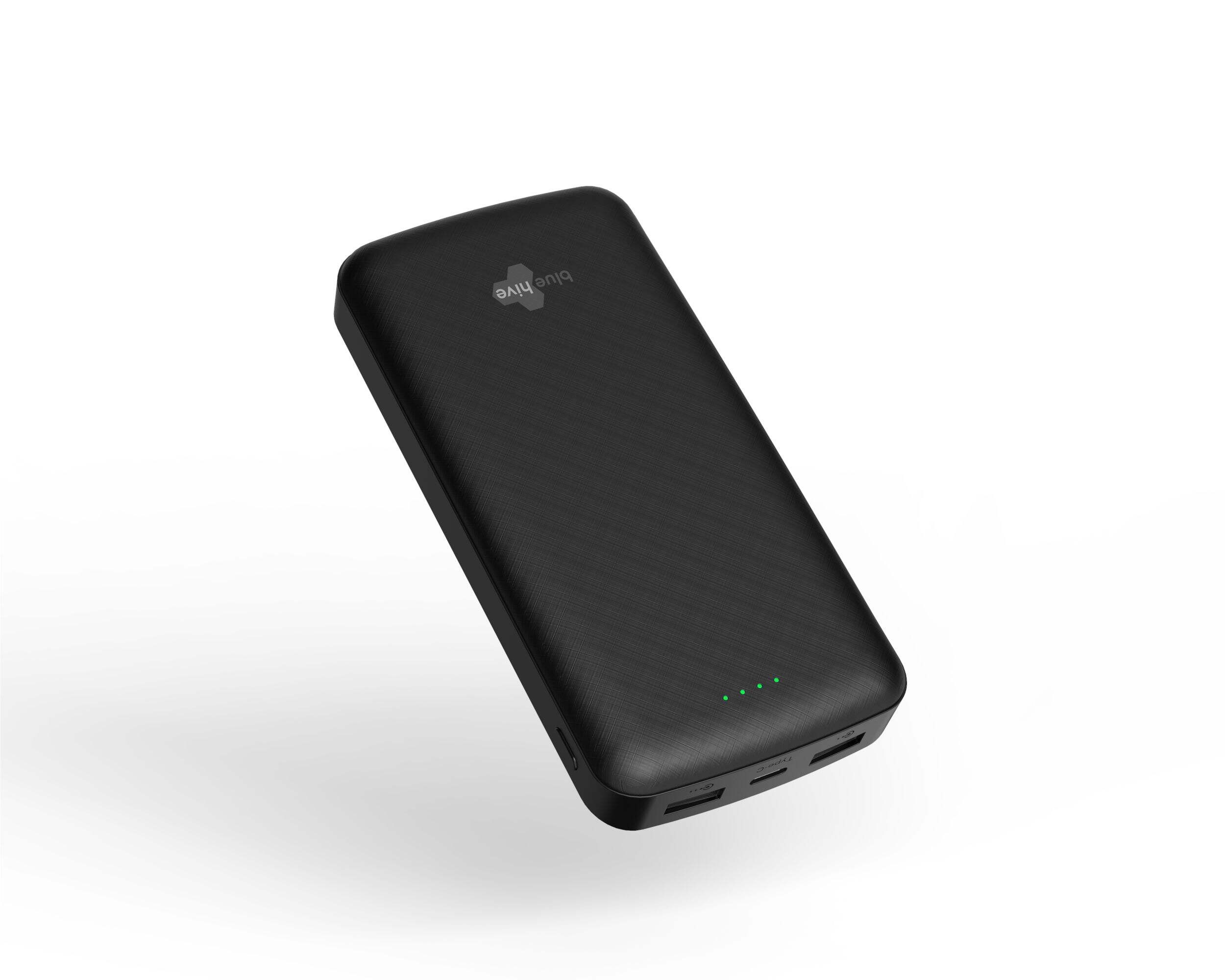 Bluehive 20,000 mAh 3-Port Power Bank with Automatic Shutoff, Indicator Light Front_Three_Fourths_Angled_Right