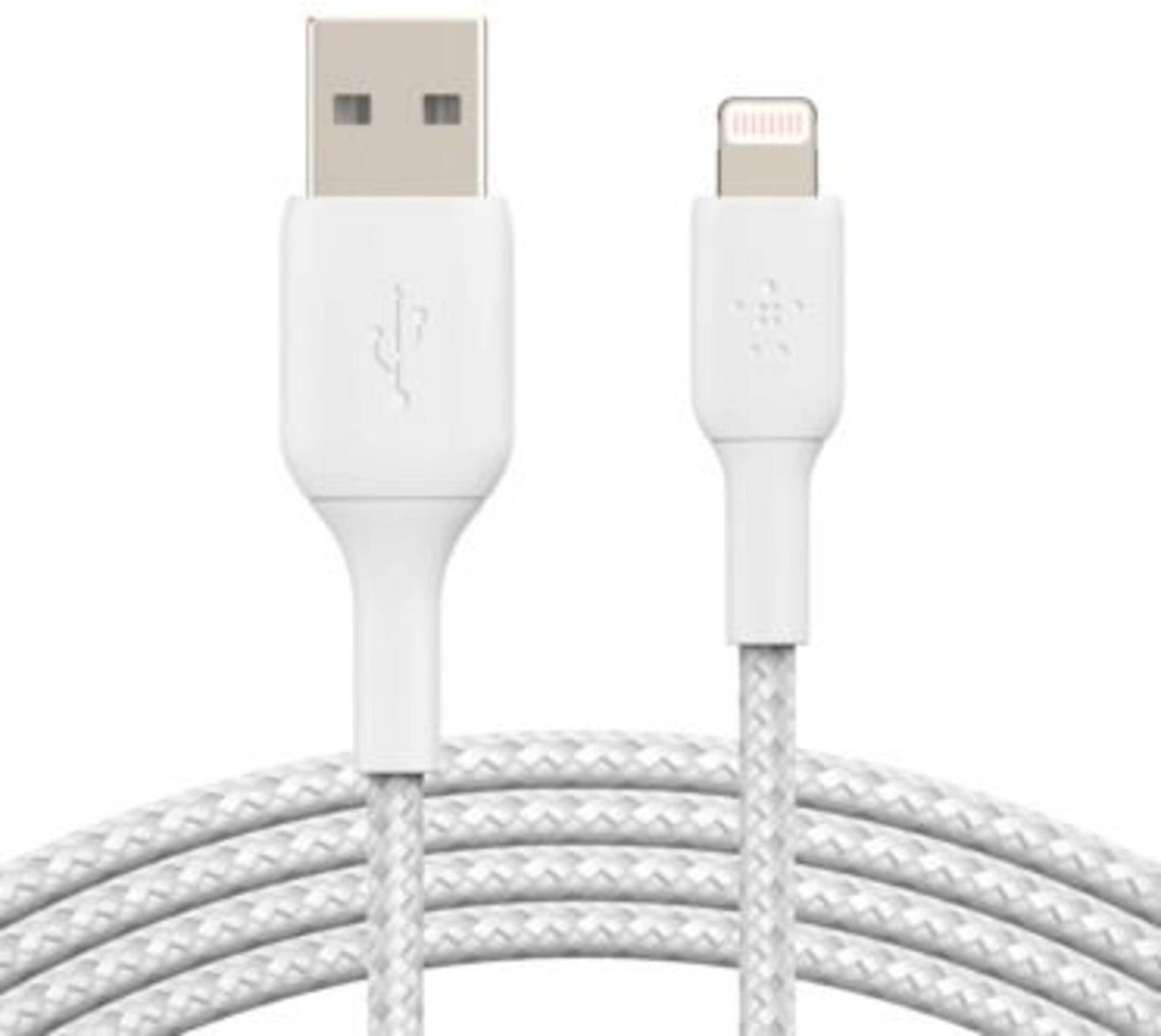Belkin iPhone USB-A Cable with Lightning Connector, White, 1-ft Front_Flat