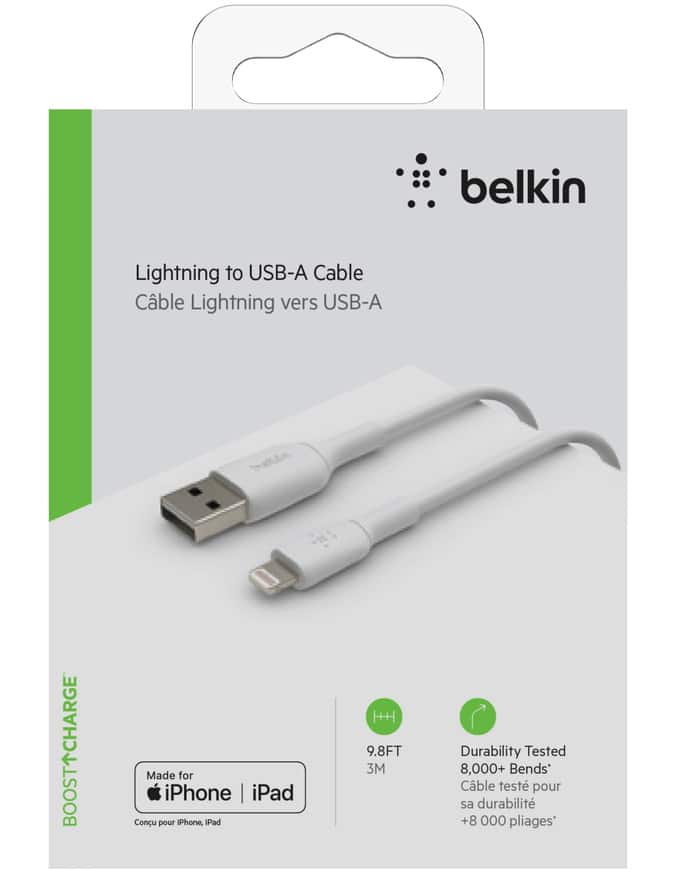 Temple wash cream Belkin iPhone USB-A Cable PVC, with Lightning Connector, White, 10-ft |  Canadian Tire