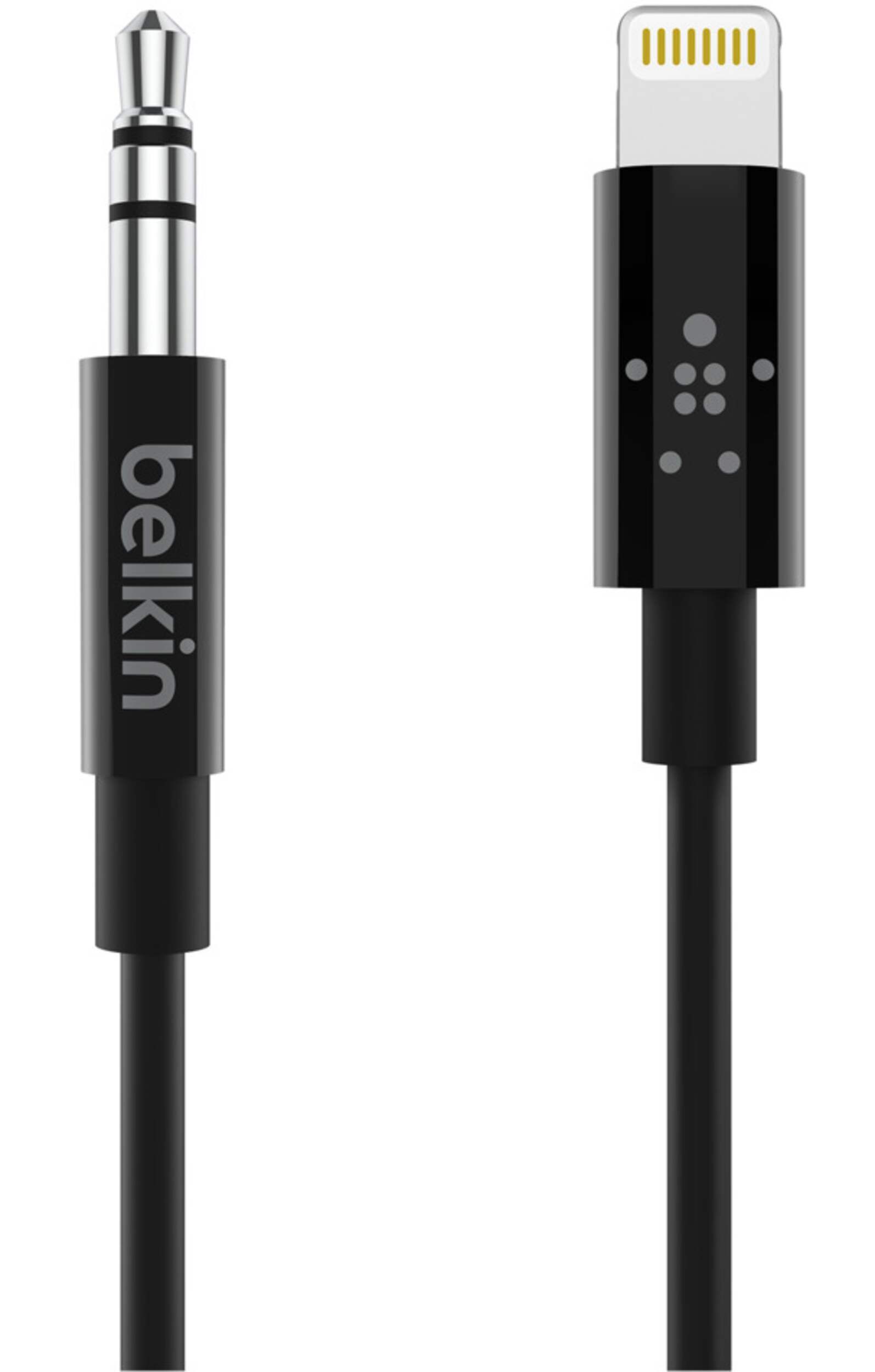 Belkin 3.5 mm Audio Cable with Lightning Connector, Black Front_Flat