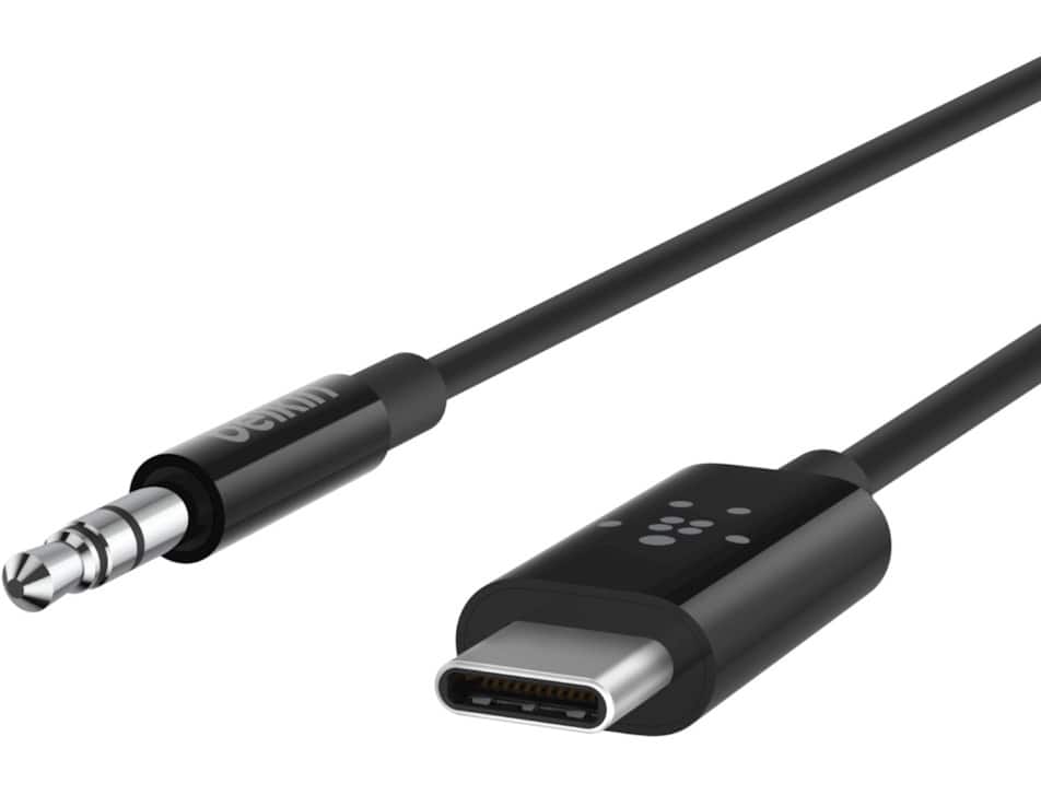 Belkin USB-C to 3.5 mm Audio Cable, with Most USB-C Smartphones, Black Tire