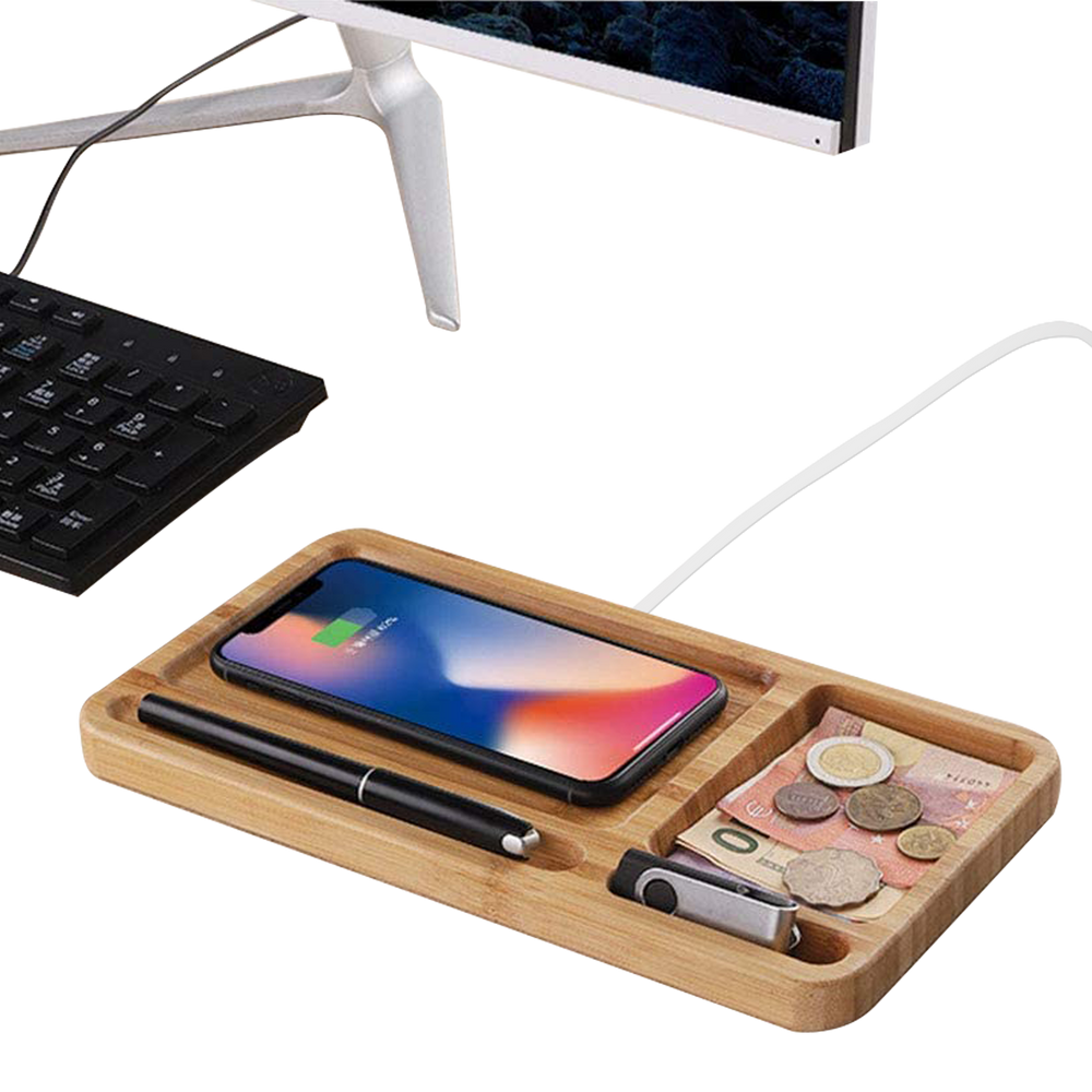 Bluehive 2in1 Bamboo Wireless Charging Pad with Desktop Tray