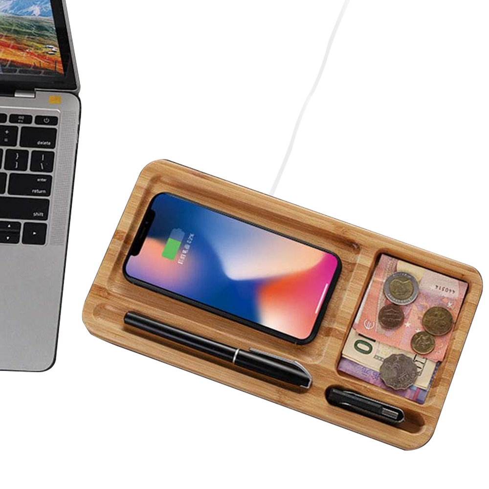 Bluehive 2in1 Bamboo Wireless Charging Pad with Desktop Tray