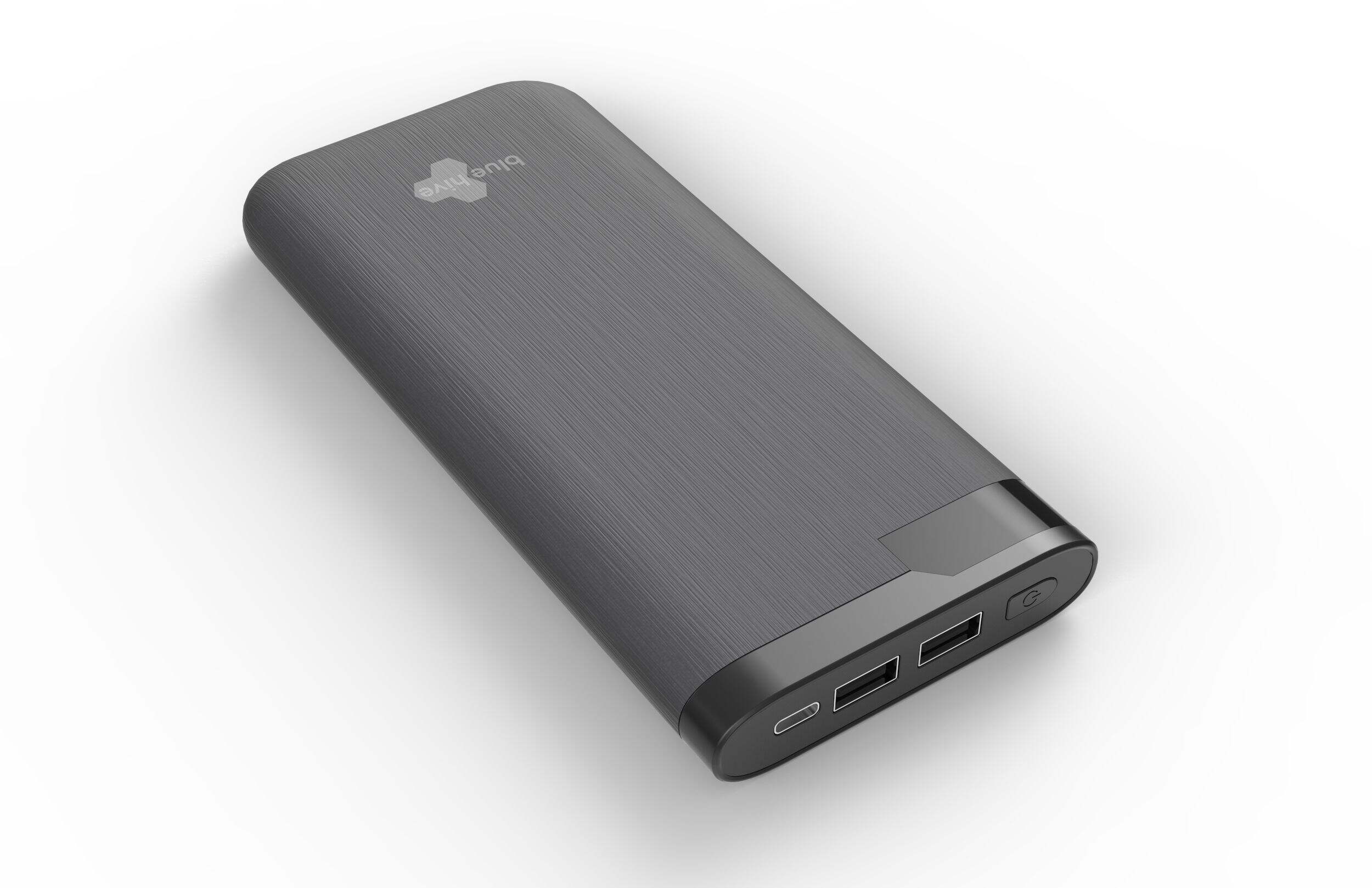Bluehive 16,000 mAh 2-Port Power Bank with Automatic Shutoff, Indicator Light Front_Three_Fourths_Angled_Right