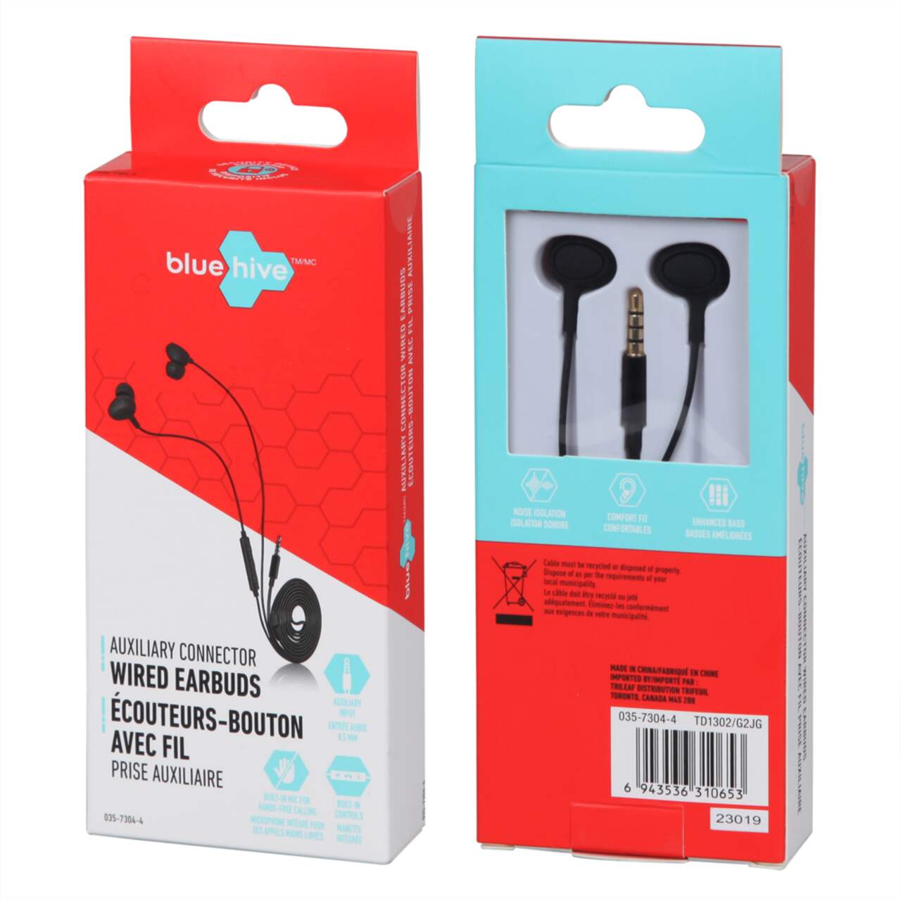 Bluehive Aux Earbuds Black 4 ft