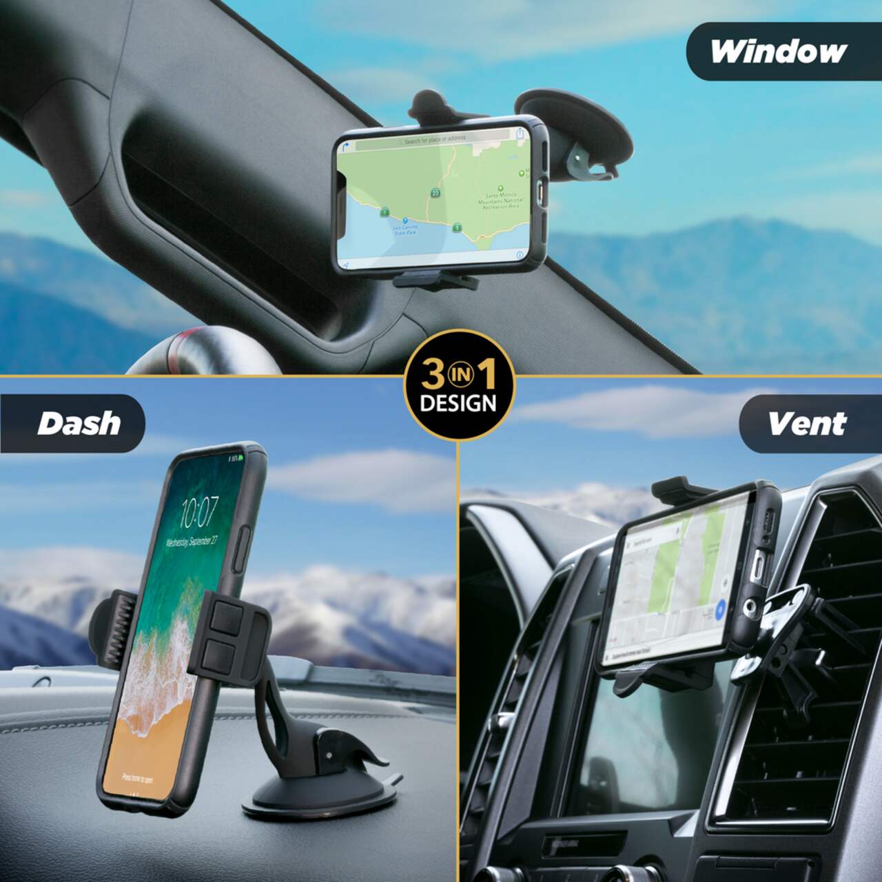 Scosche 3 in 1 Universal Car Phone Mount 2 pk