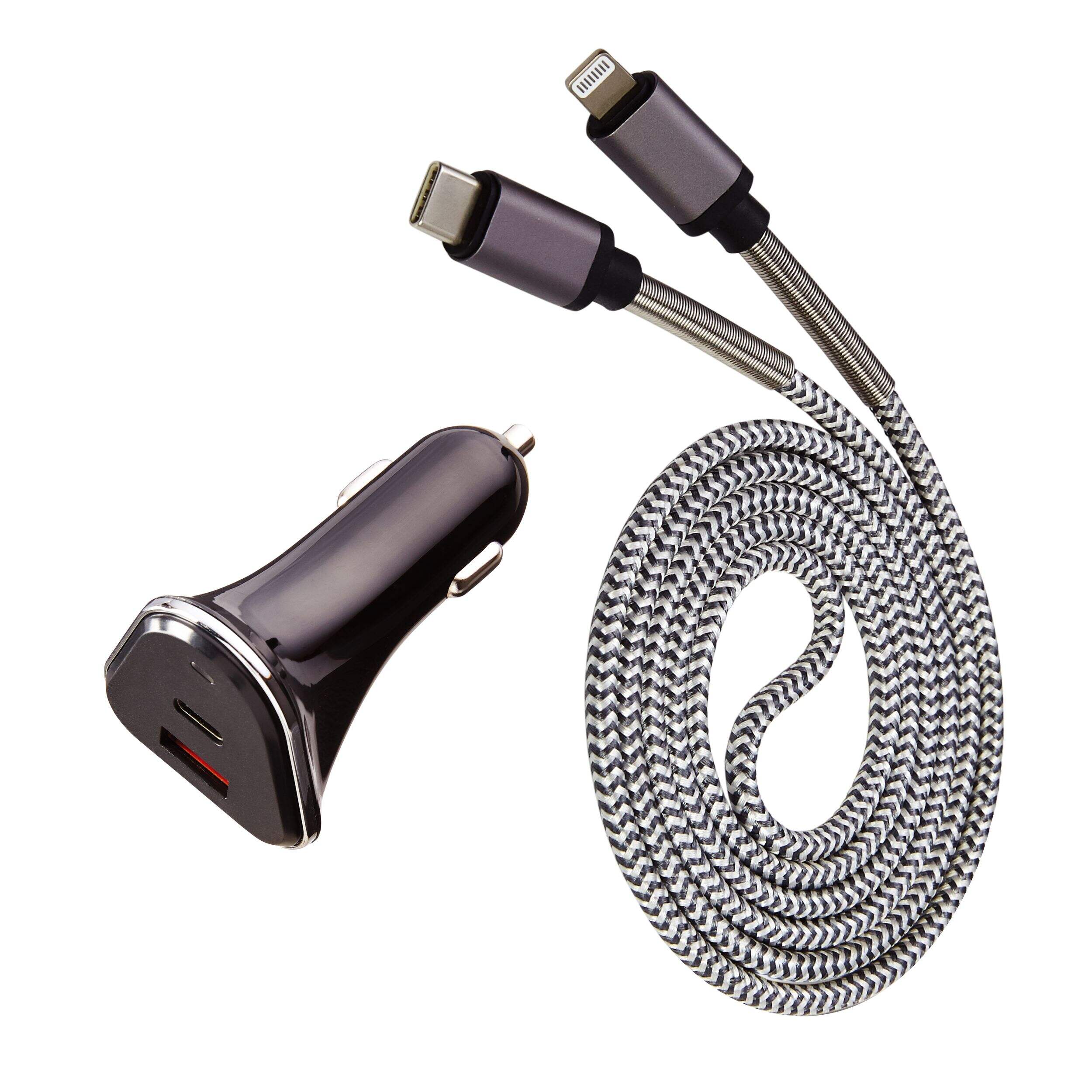 Chargeur pour l’auto USB-A vers Lightning de 18 W Bluehive, noir Composite_or_Mixed