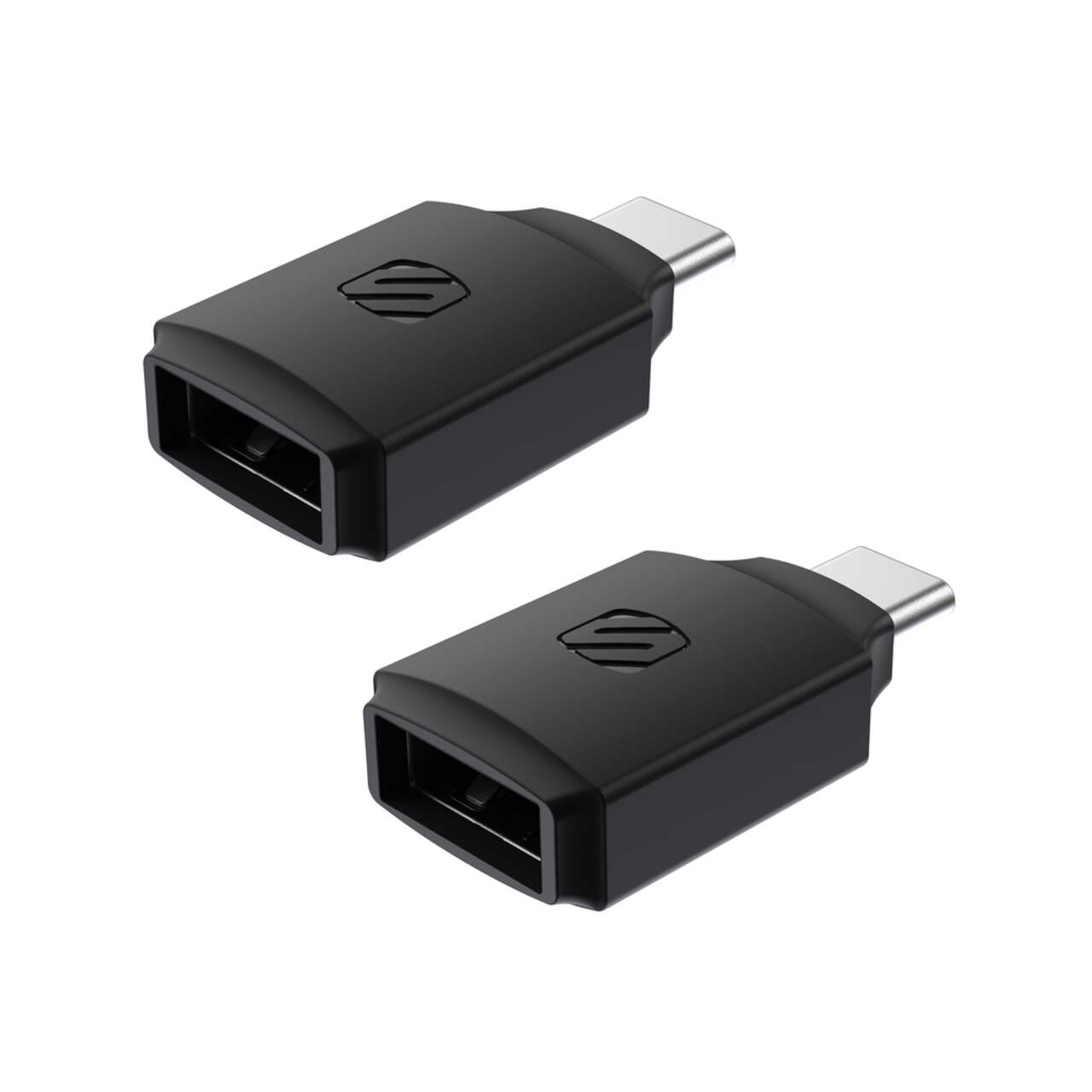 Scosche USB-C to USB-A Adapter, Fast Data Transfer Speeds, Apple® Carplay™  Compatible, Black, 2-pk