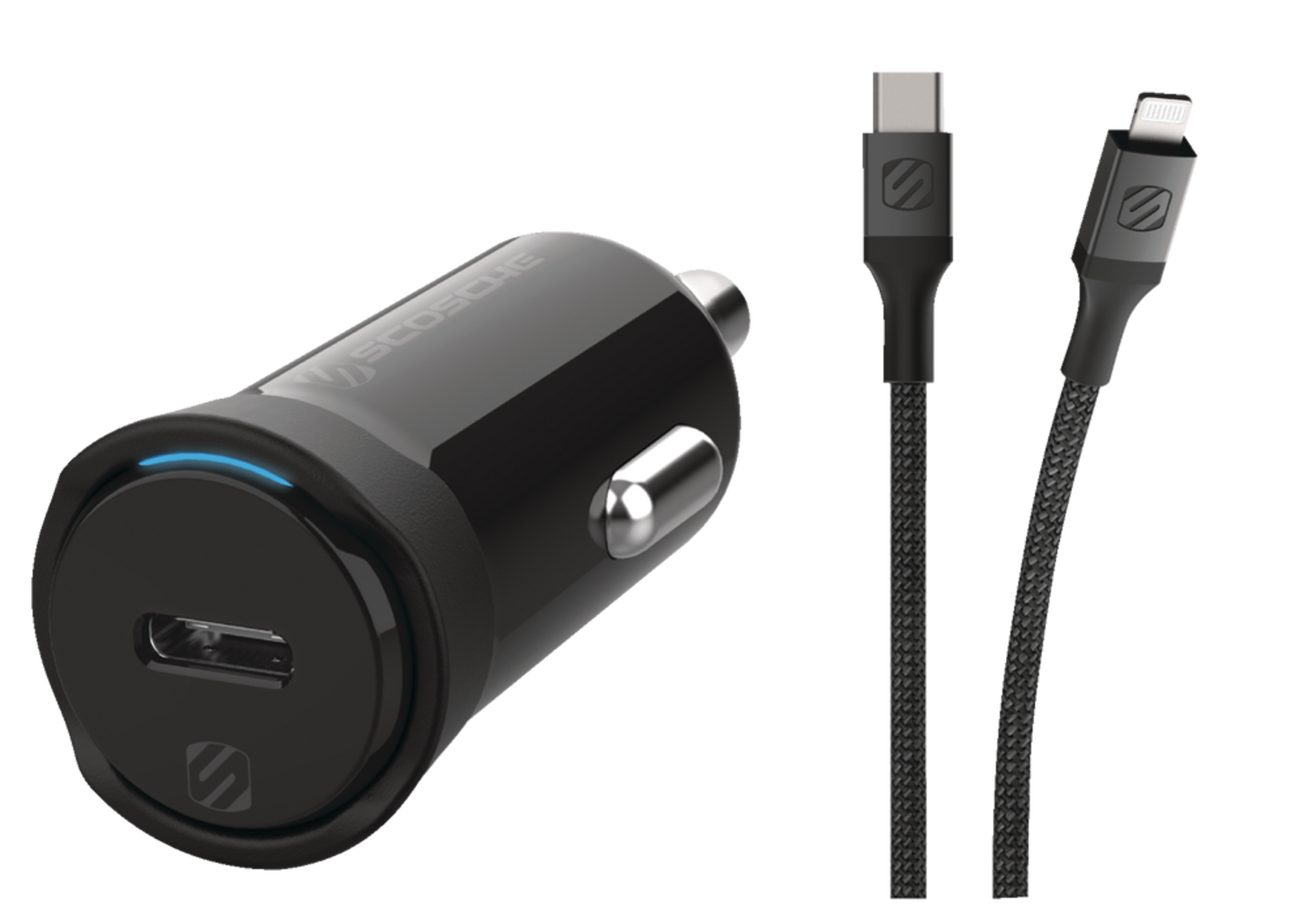 Chargeur pour l’auto Scosche PoweroltMC PD20 avec câble et recharge Power Delivery 3.0, noir Composite_or_Mixed