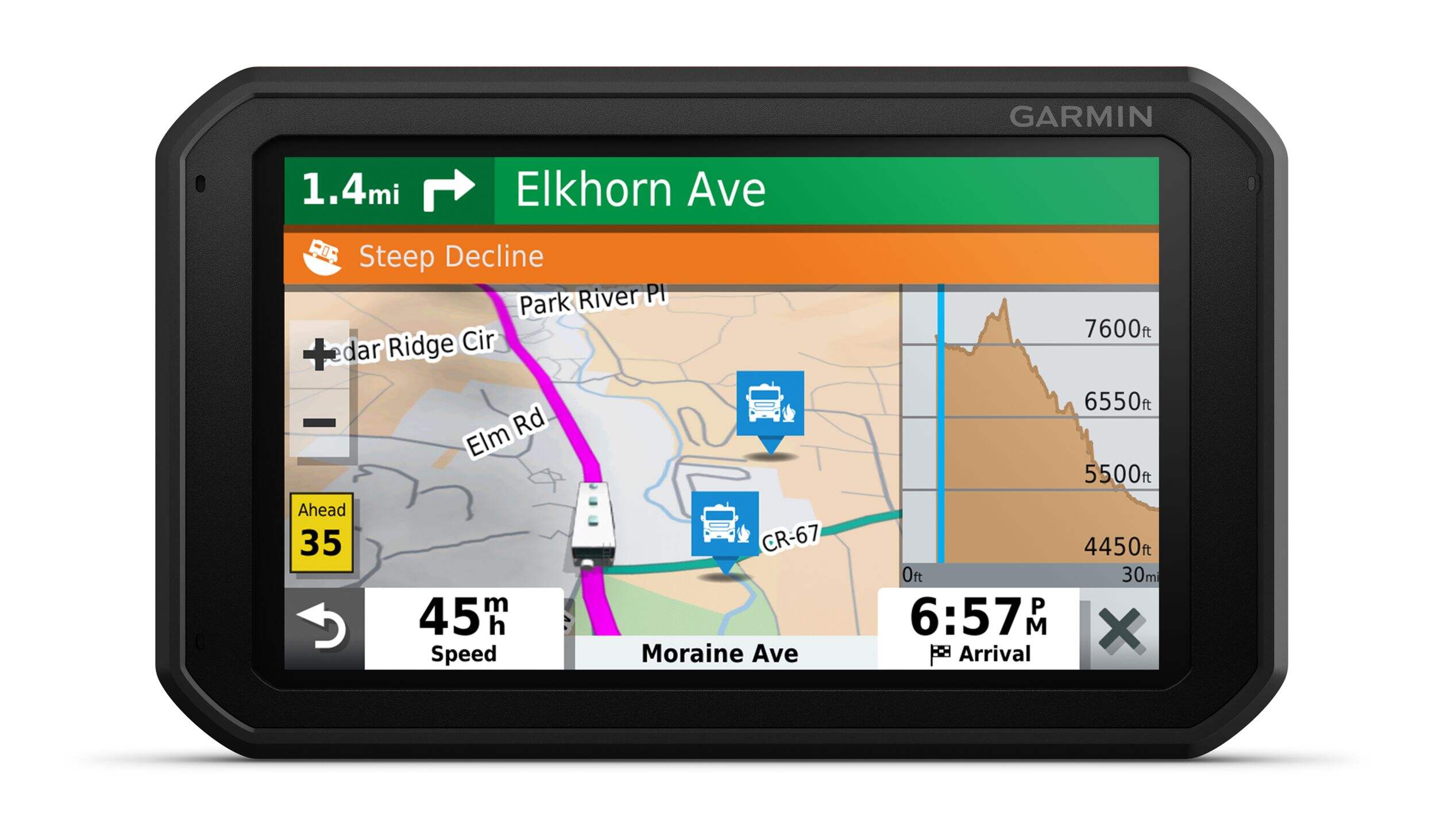 GPS Garmin 785 RV avec écran de 7 po, caméra de tableau de bord intégrée et Garmin Traffic, système de navigation à commande vocale Front_Flat