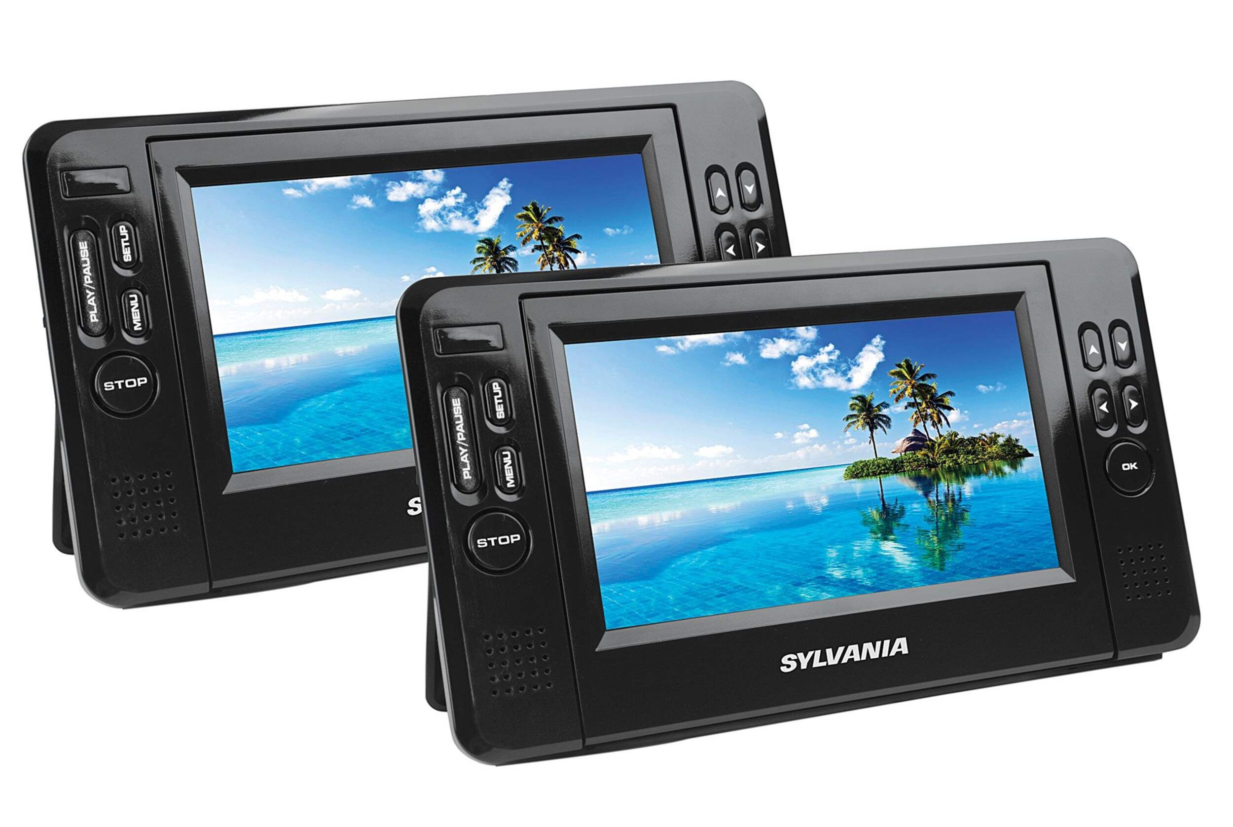 Silvania Portable Twin DVD Player, 7-in. Front_Three_Fourths_Angled_Right
