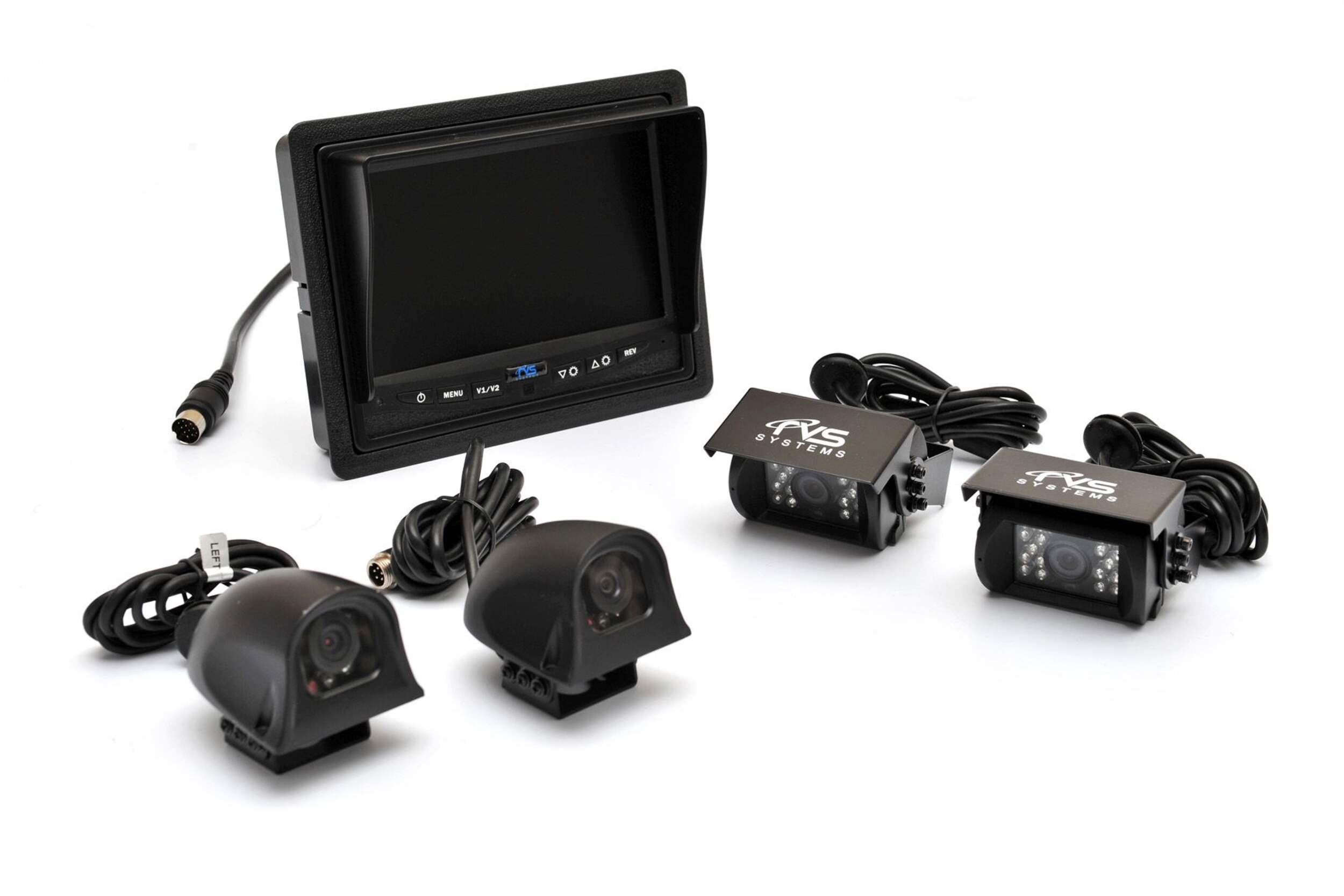RVS Backup Camera System, 4 Camera Setup, with Quad View Display Composite_or_Mixed