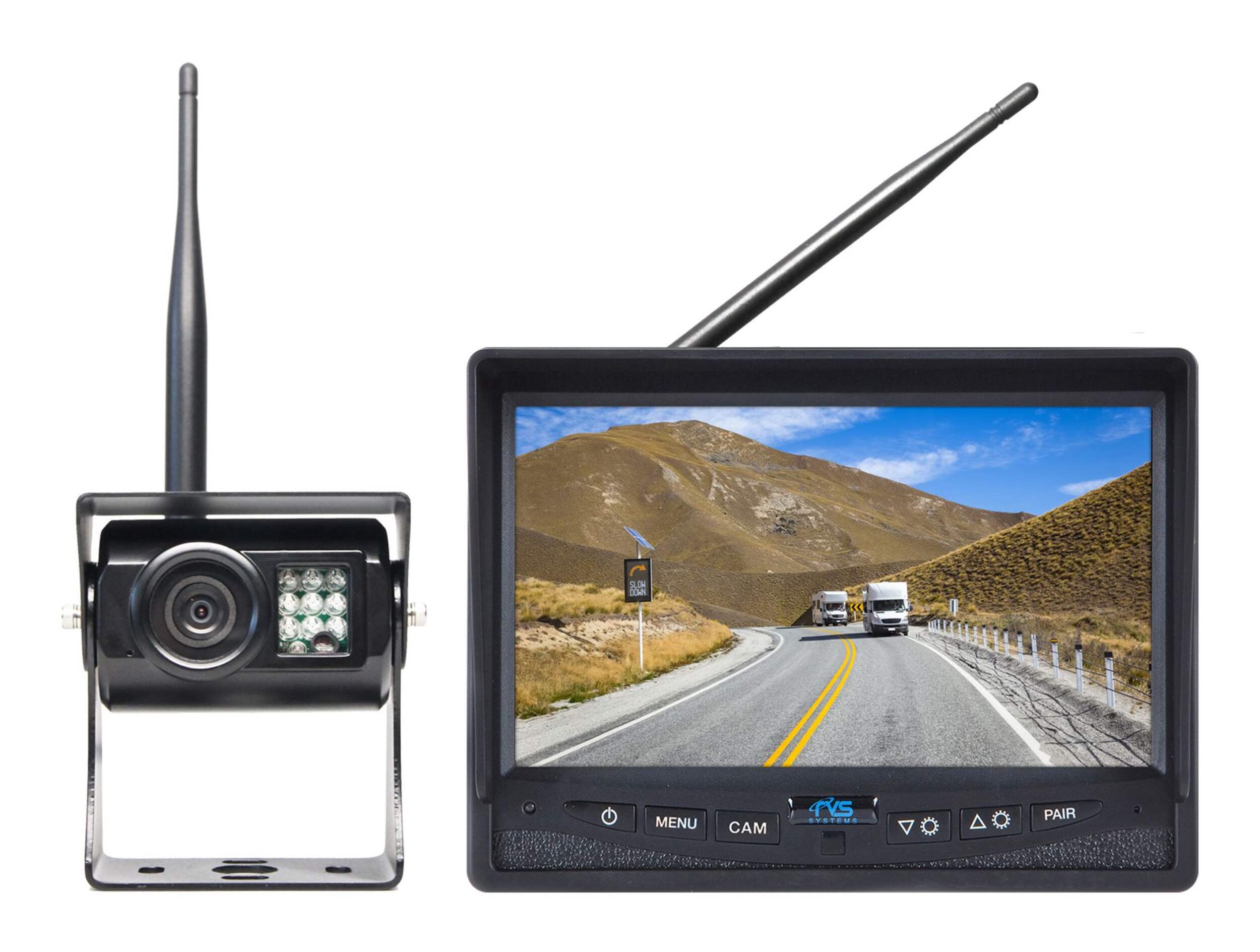 RVS 355W SimpleSight Wireless Truck Backup Camera System with Wired Side Camera Inputs, 7-in Front_Flat