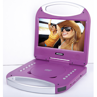 Sylvania Portable DVD Player with Integrated Handle, Purple, 10-in Front_Angled_Left