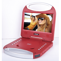 Sylvania Portable DVD Player with Integrated Handle, Red, 10-in Front_Angled_Left