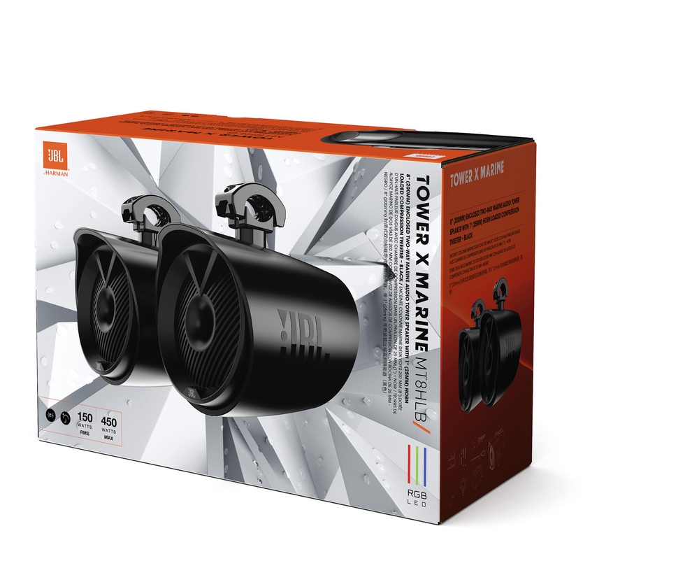 JBL Tower X Marine Speaker System, with 2 Way Compression Horn Tower Speaker RGB, 8in