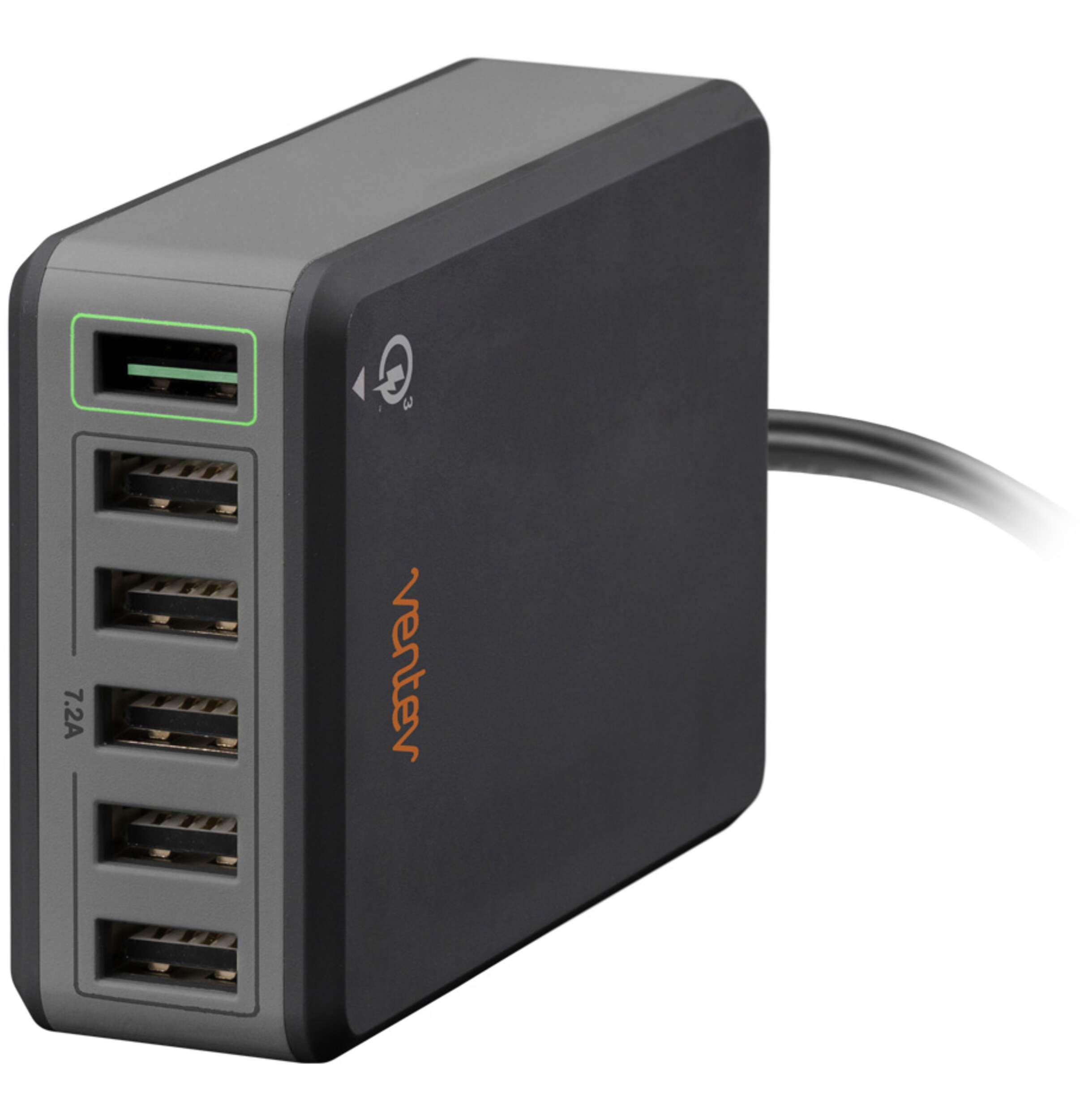 Ventev Wall/Desktop Charging Hub with Quick Charge Front_Three_Fourths_Angled_Left