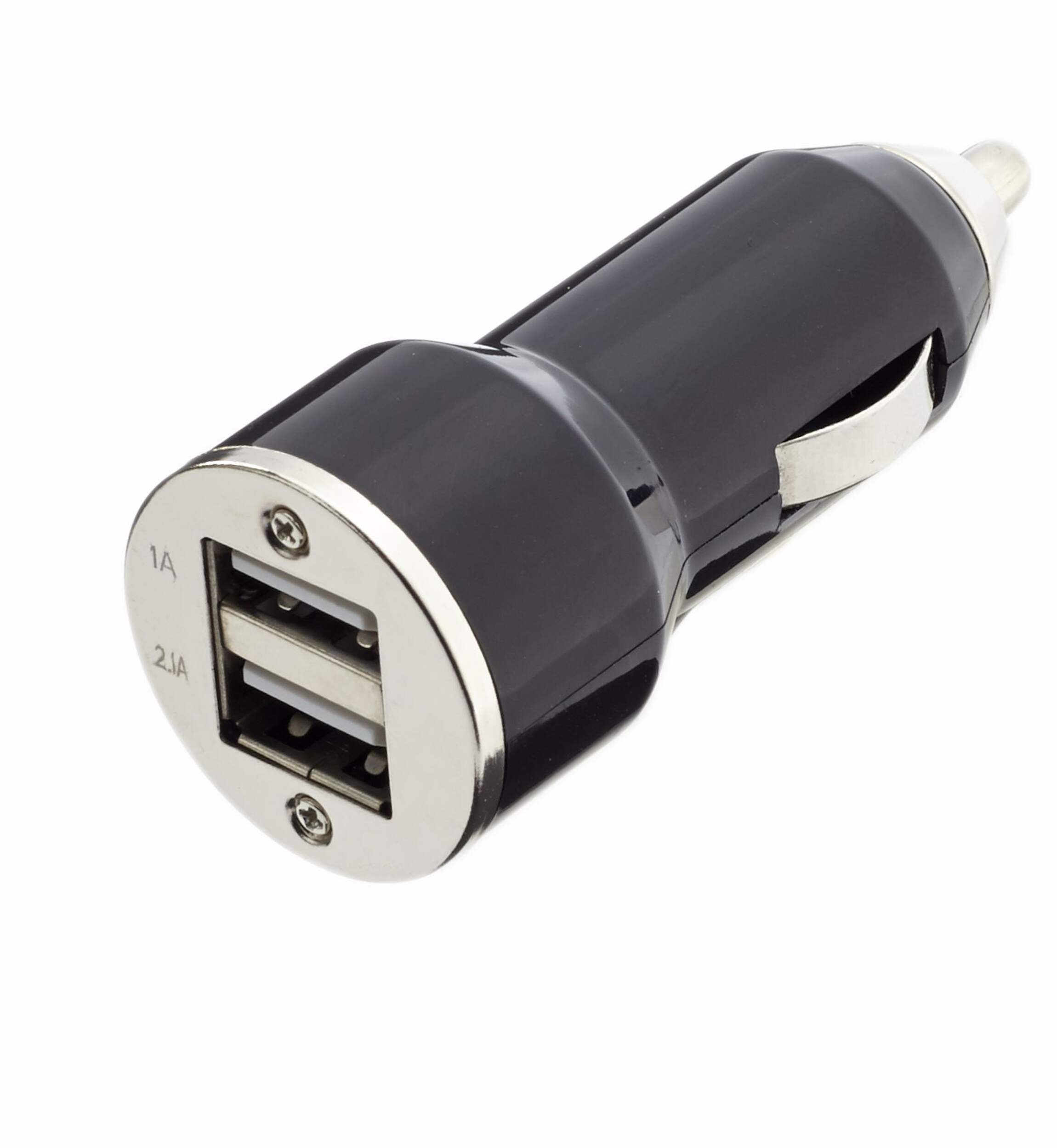 12V Dual USB Car Charger for iPhones, Android Smartphones & Tablets Front_Angled_Left