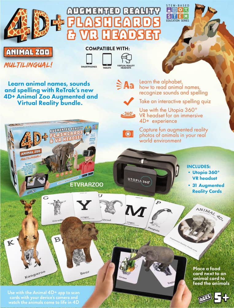 Animal Zoo VR Set; L'ensemble comprend les cartes mémoires & VR Headset cadeau de Noël! 4D 