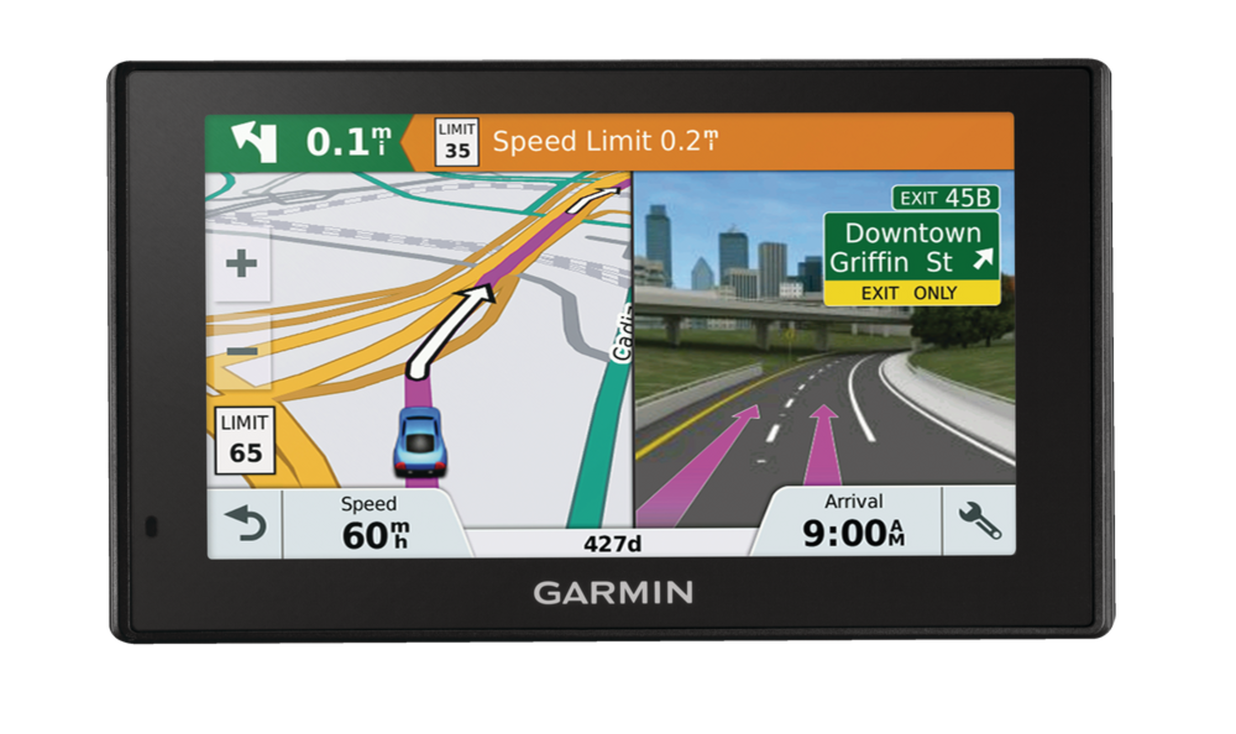 GPS Garmin DriveSmart™&nbsp;51 LMT-S, écran de 5&nbsp;po, support pour bouche d’air avec mises à jour à vie des cartes et de la circulation, stationnement en direct, Bluetooth, activation vocale Front_Flat