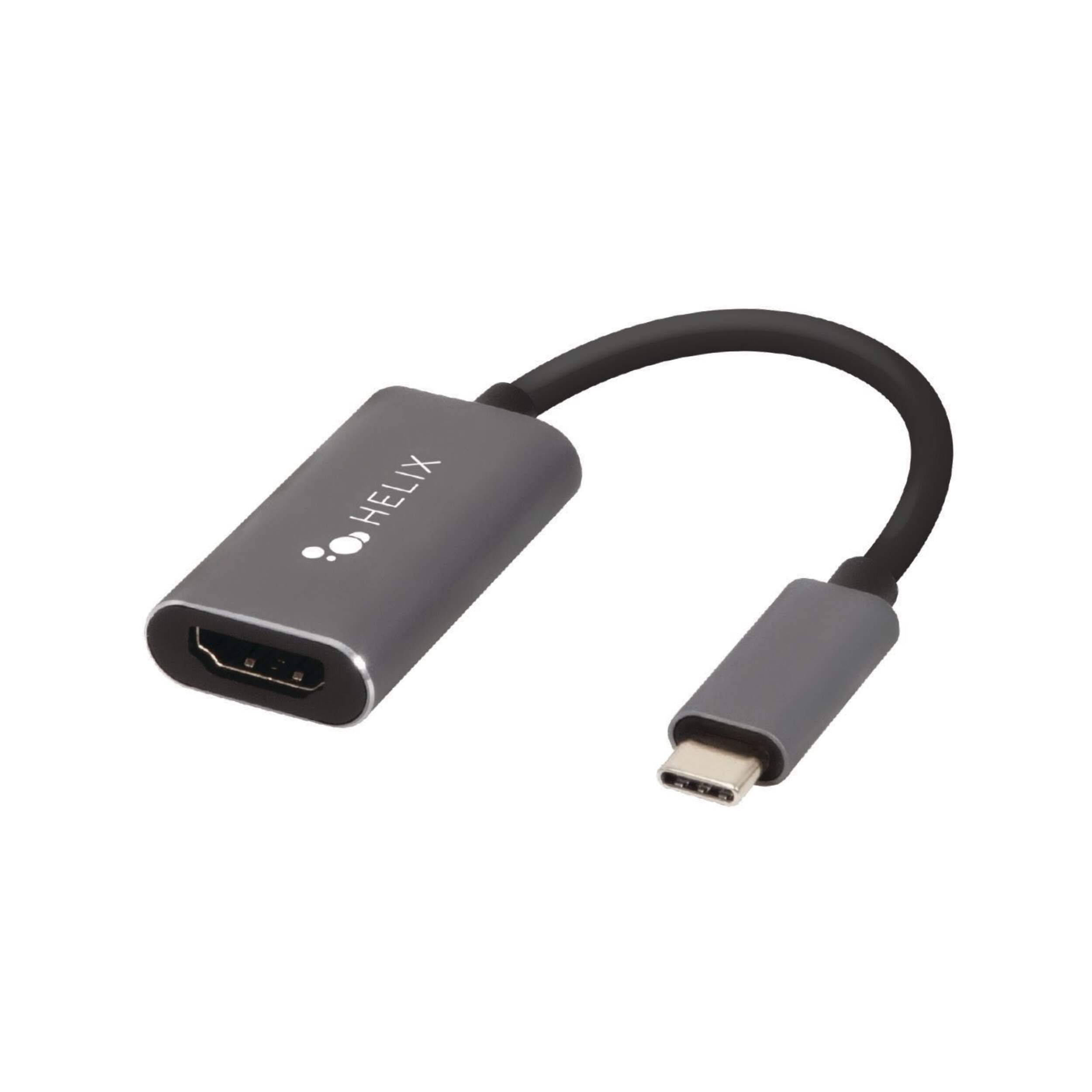 Helix USB-C to HDMI Portable Adapter, Compatible with Select Apple & Android Devices, Grey Front_Three_Fourths_Angled_Left