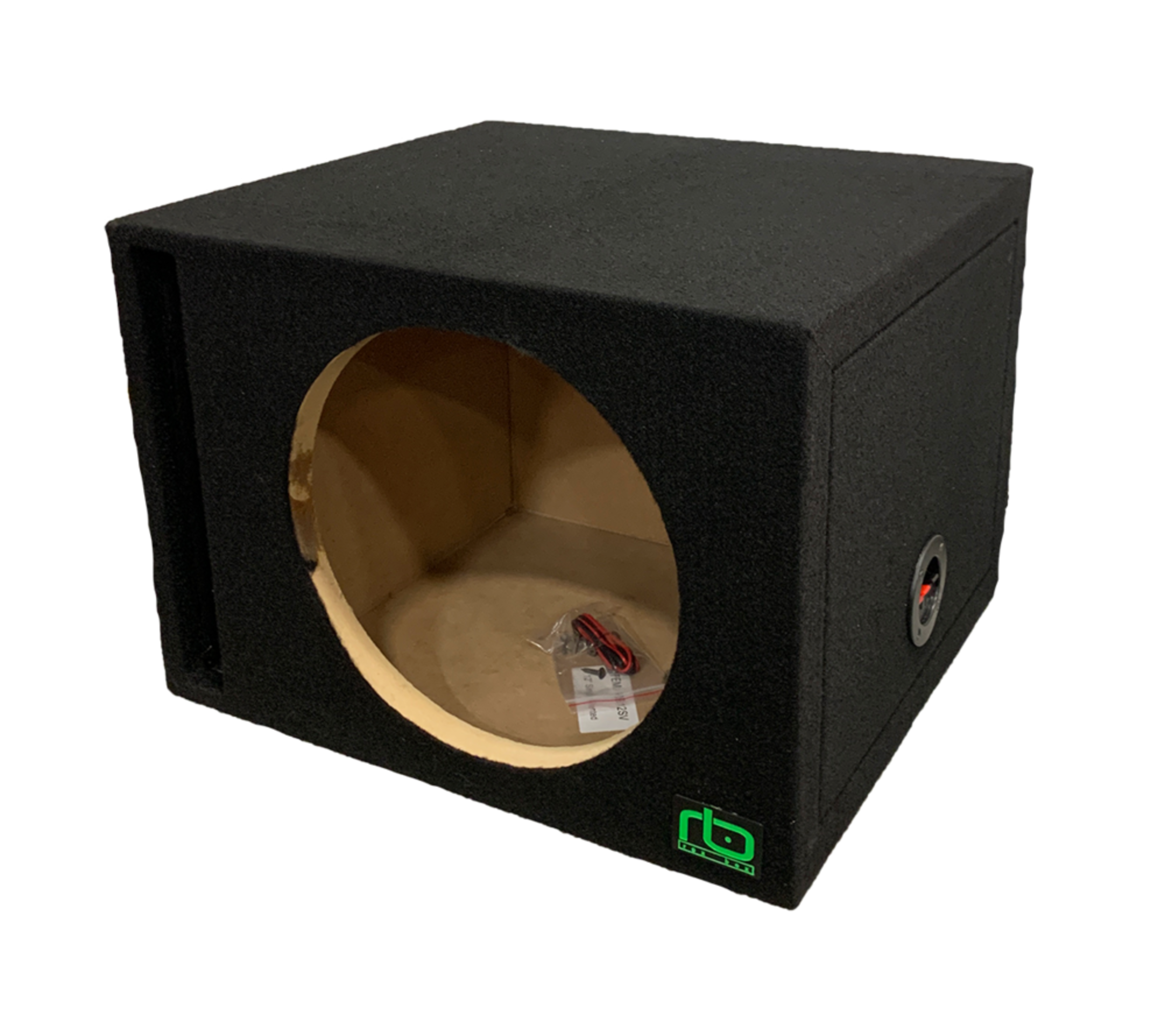 RoxBox Single Vented Subwoofer Enclosure, MDF Box, 12-in Front_Three_Fourths_Angled_Left