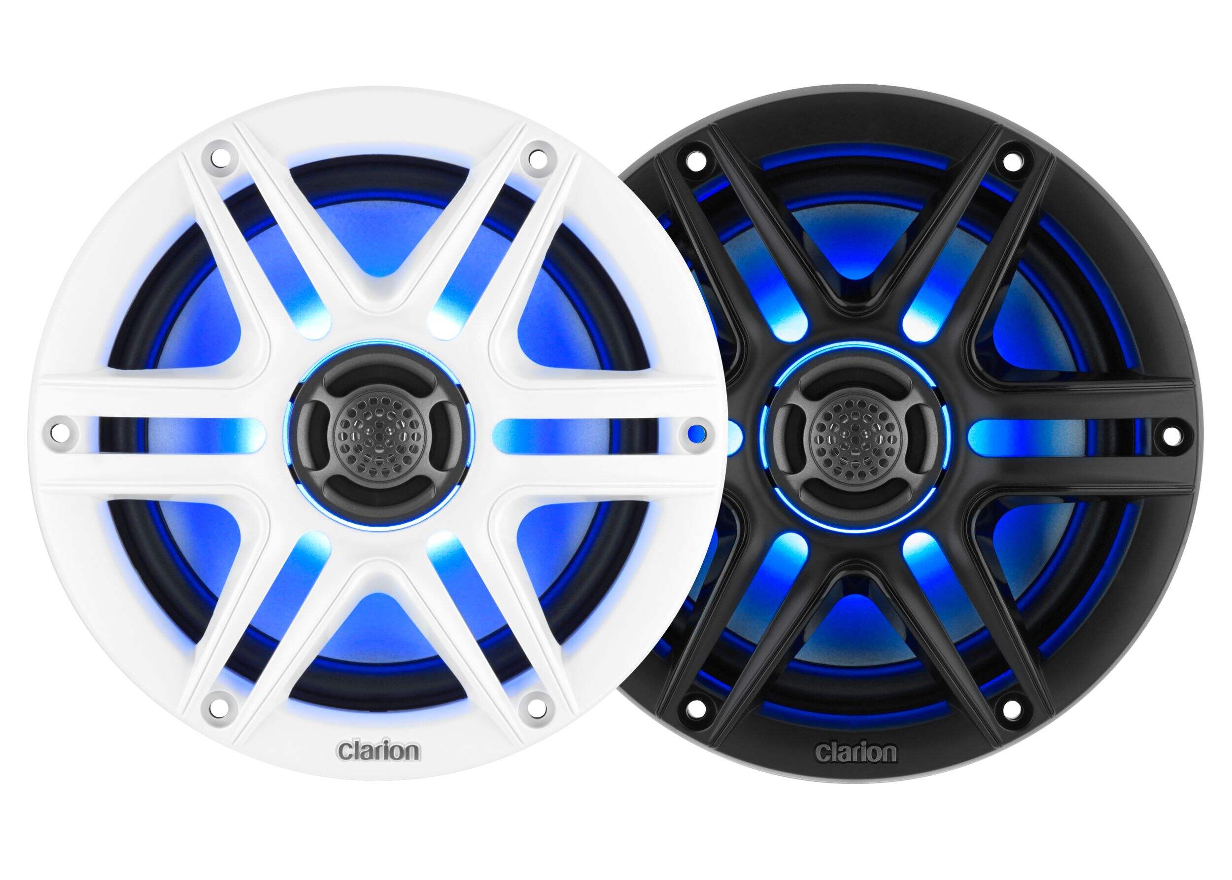 Clarion 6.5-in Marine RGB Coaxial Speakers with Black & White Sport Grilles Front_Flat