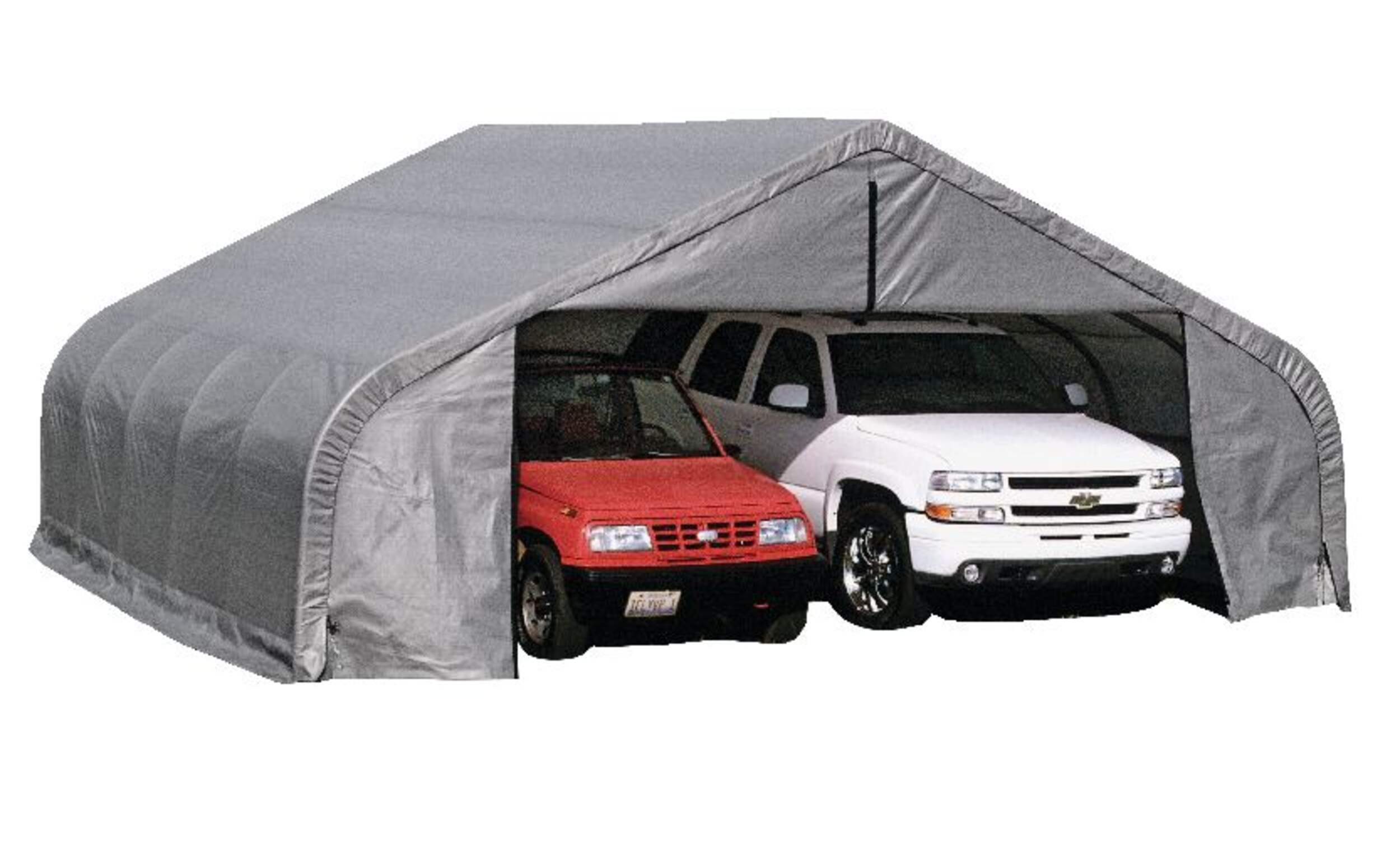 Abri de garage à toit pointu double large portatif ShelterLogic, 22 x 20 x 10 pi Front_Angled_Right