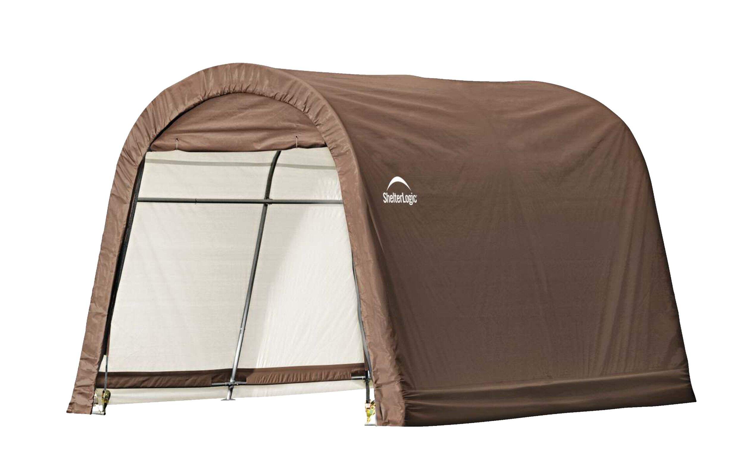 ShelterLogic Round Top Shed-In-A-Box® w/Heat-Sealed Fabric, 10 x 10 x 8-ft Front_Angled_Left