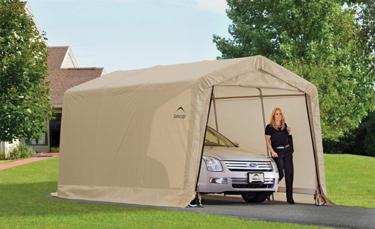 ShelterLogic Heavy Duty Peak Style Auto Garage Shelter w Metal Frame 10 x 15 x 8 ft Canadian Tire