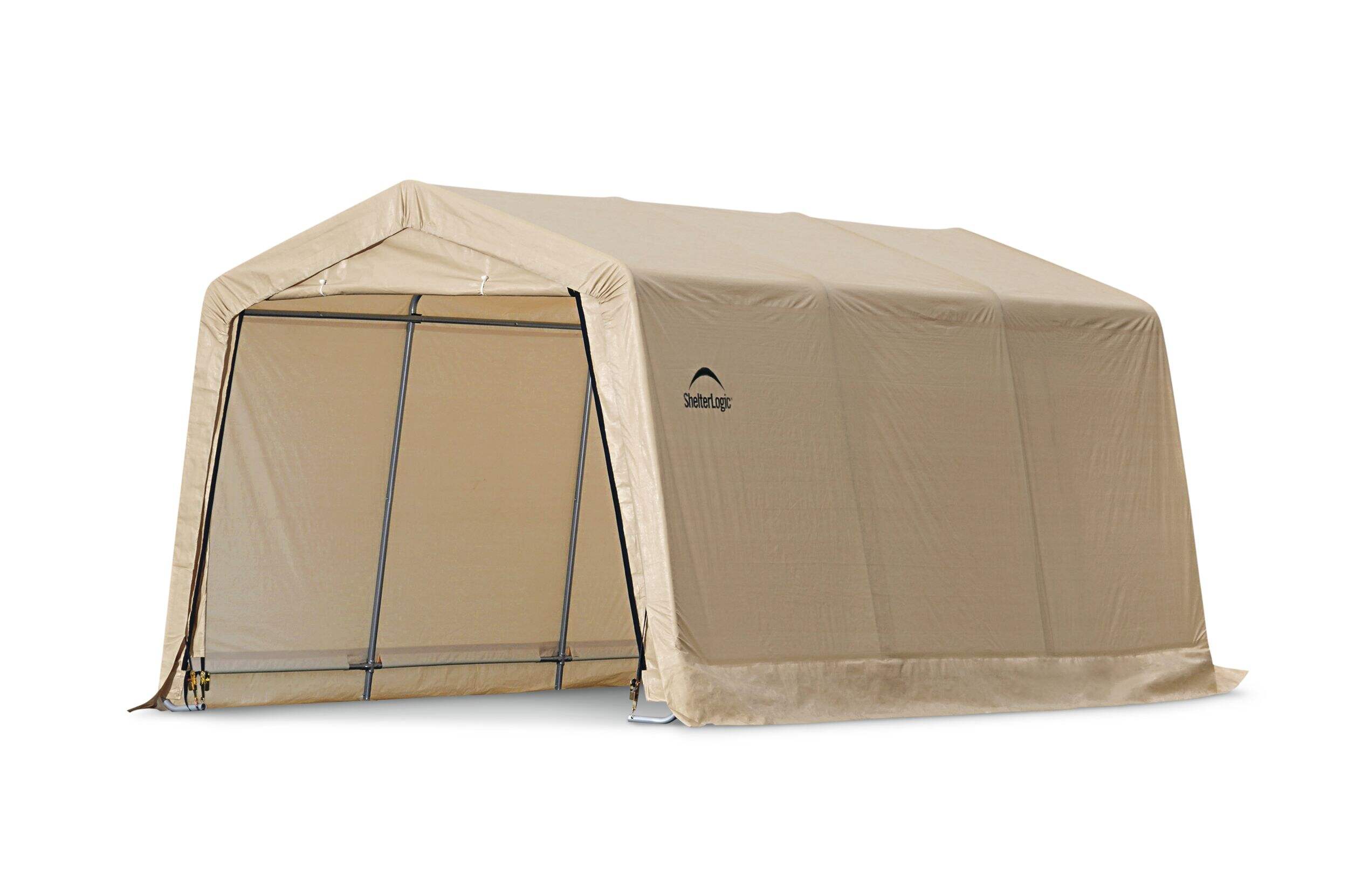 Abri d'auto à toit pointu service intense avec cadre en métal ShelterLogic, 10 x 15 x 8 pi Front_Three_Fourths_Angled_Left