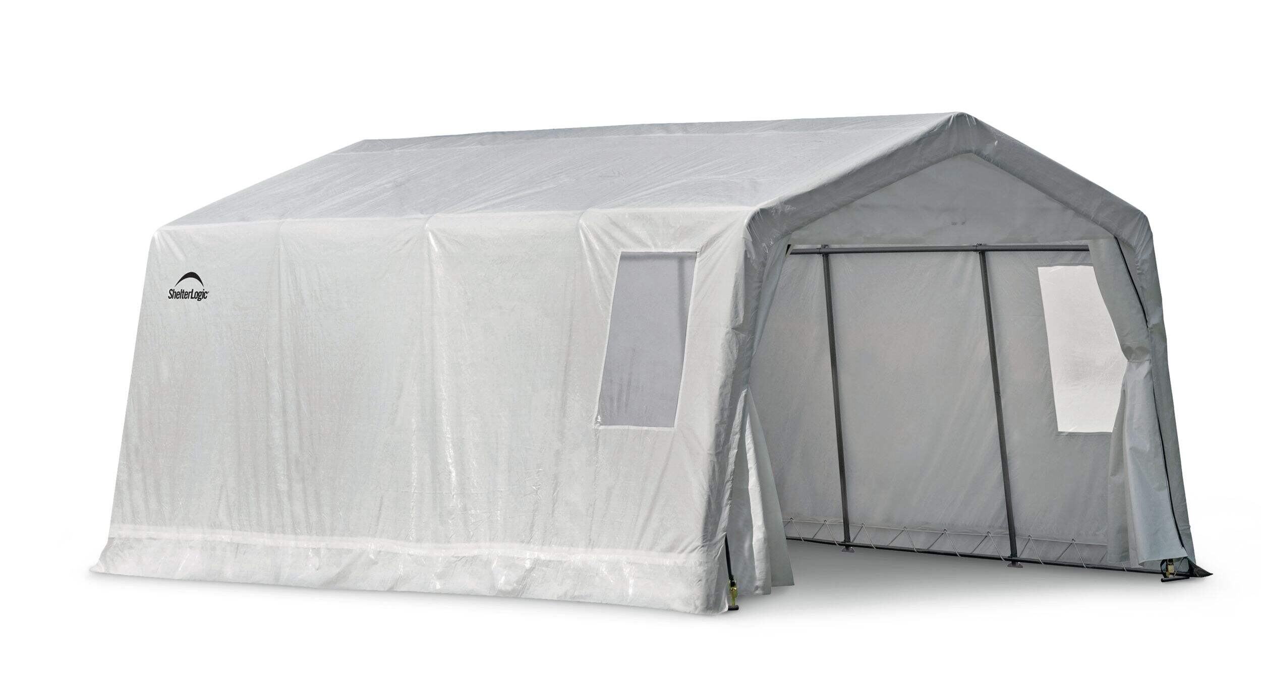 Abri d'auto à toit pointu hydrofuge ShelterLogic Clearview avec porte EZ Glide, 11 x 16 x 8 pi Front_Three_Fourths_Angled_Right