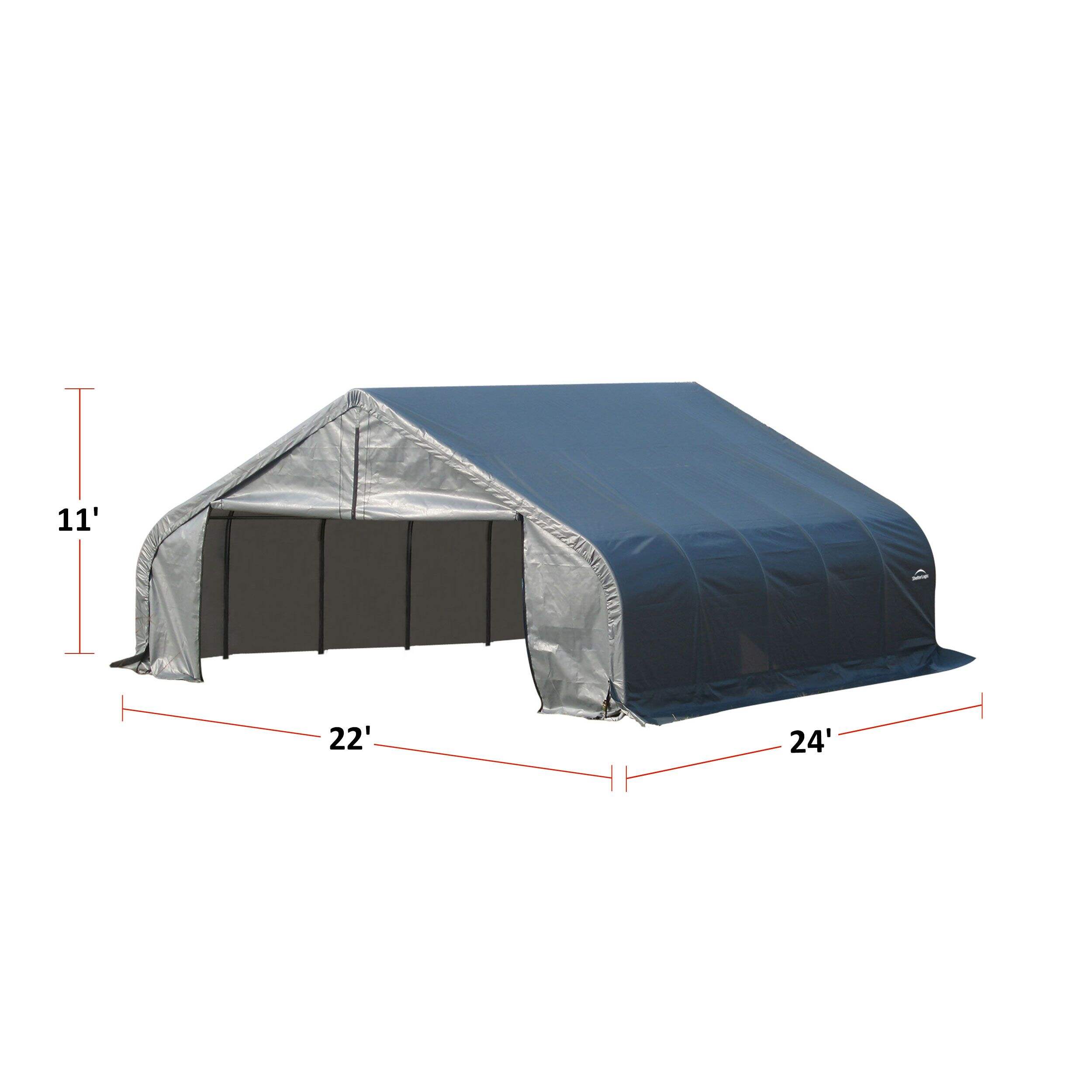 ShelterLogic ShelterCoat™ Peak Style Shelter, Grey, 22-ft x 24-ft x 11-ft Front_Three_Fourths_Angled_Left
