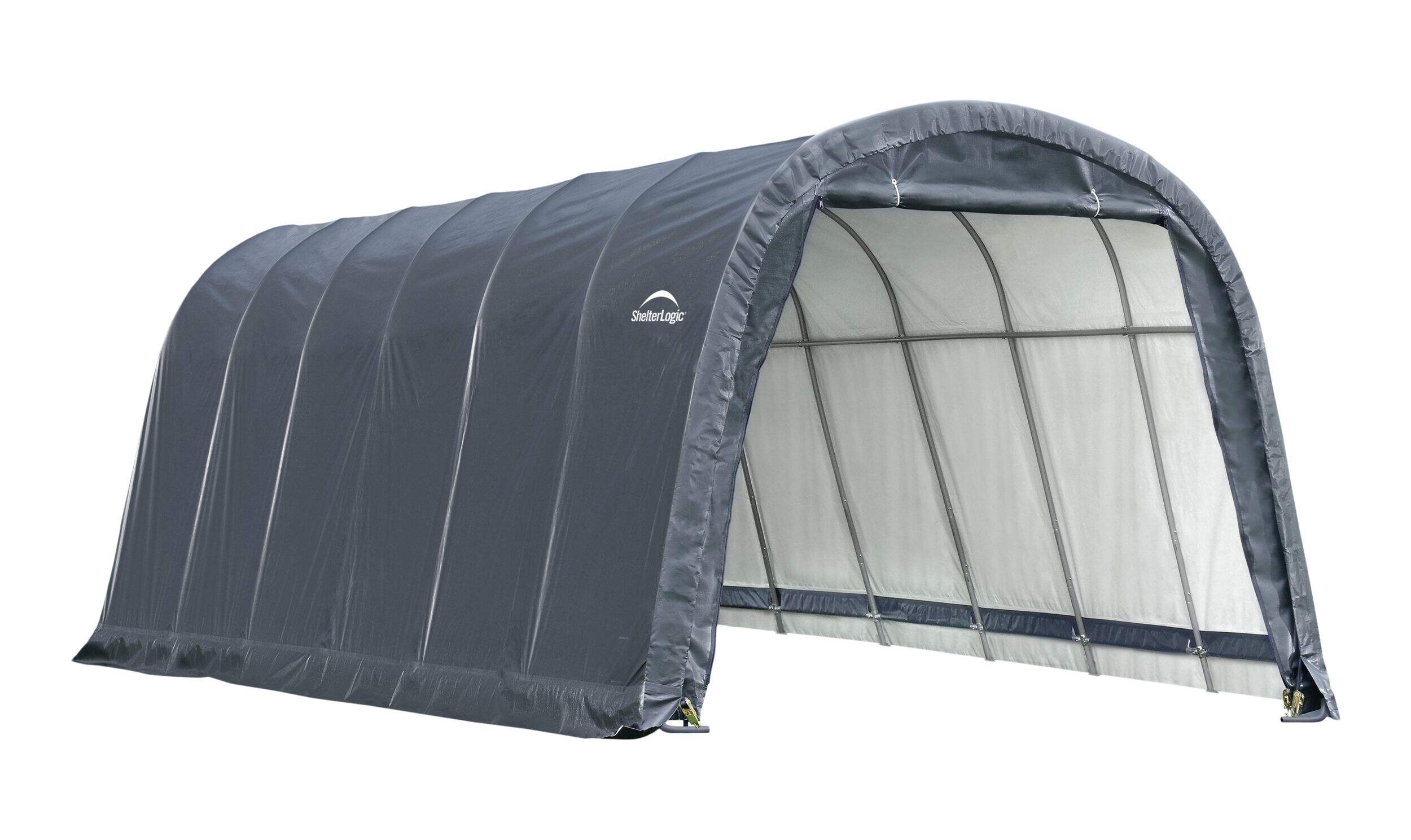 ShelterLogic Replacement Cover Kit for the Garage-in-a-Box RoundTop®, Grey, 12-ft x 20-ft x 8-ft Front_Three_Fourths_Angled_Right