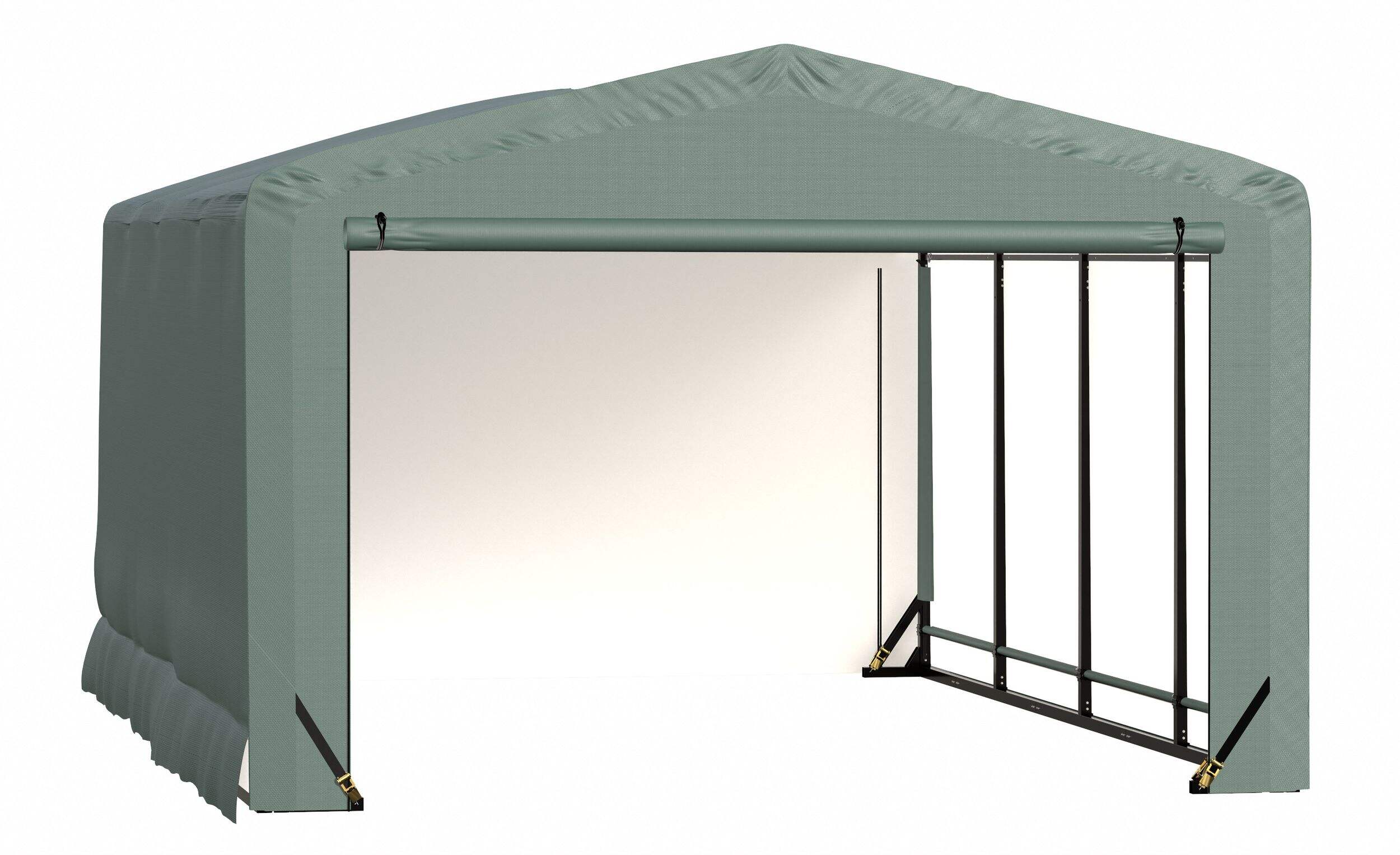 ShelterLogic ShelterTube Wind and Snow-Load Rated Garage Auto Shelter, Green, 14.5-oz Cover, 12-ft x 18-ft x 8-ft Front_Three_Fourths_Angled_Right