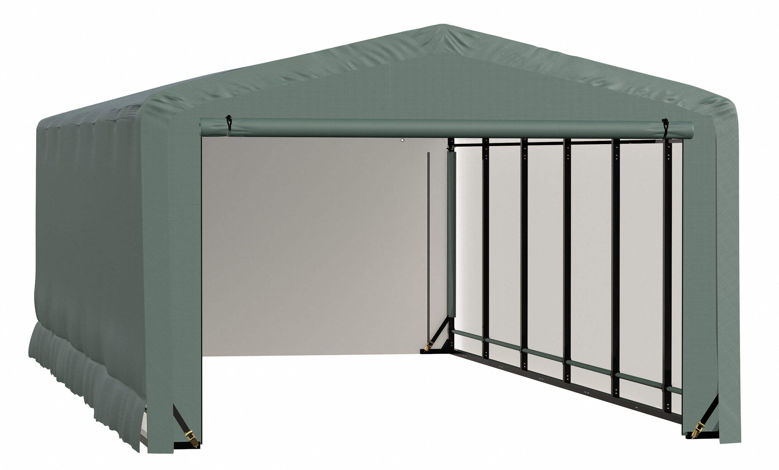 ShelterLogic ShelterTube Wind and Snow-Load Rated Garage Auto Shelter, Green, 14.5-oz Cover, 12-ft x 23-ft x 8-ft Front_Angled_Right