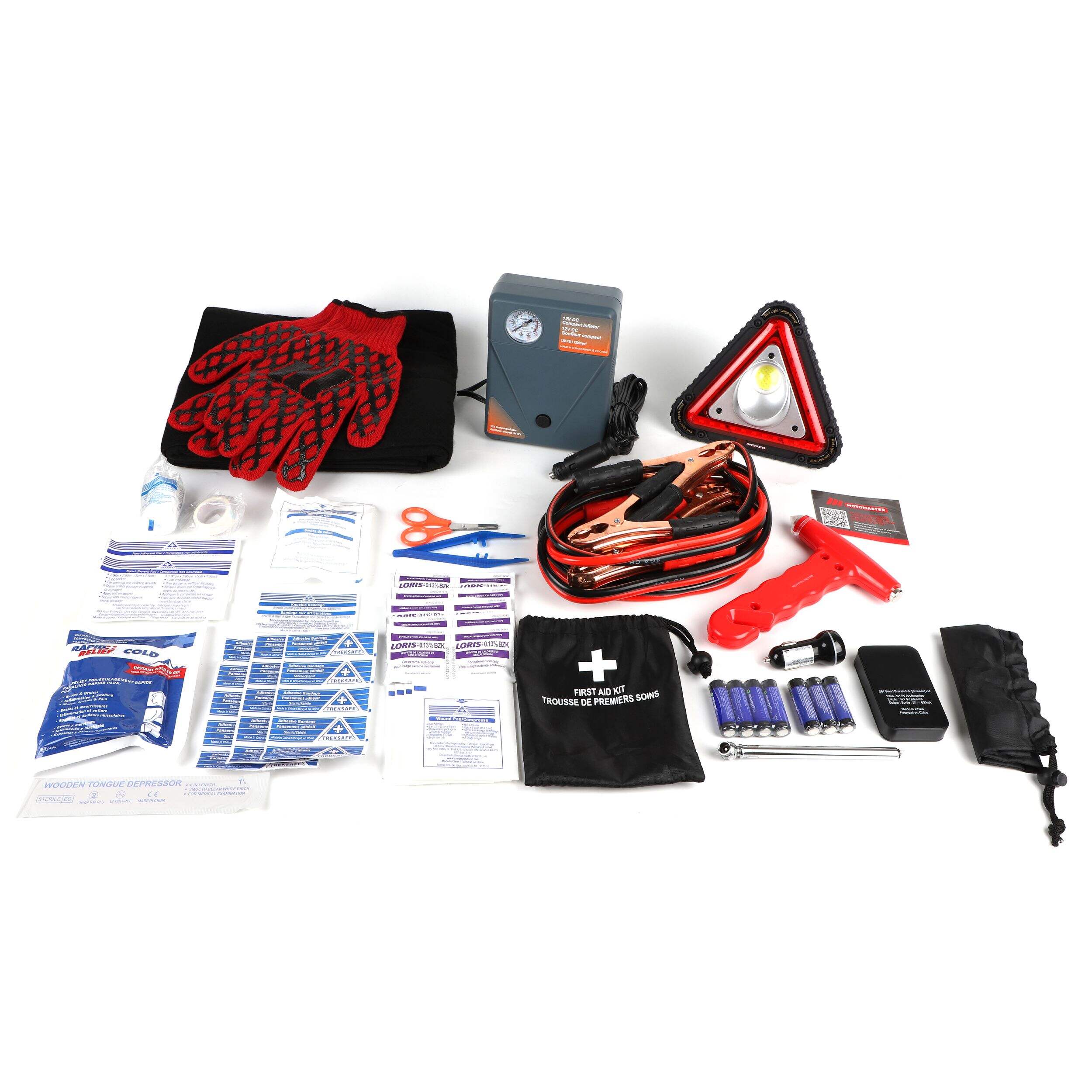 MotoMaster Executive Safety Kit with Booster Cables, Air Compressor & LED Flares Front_Elevated