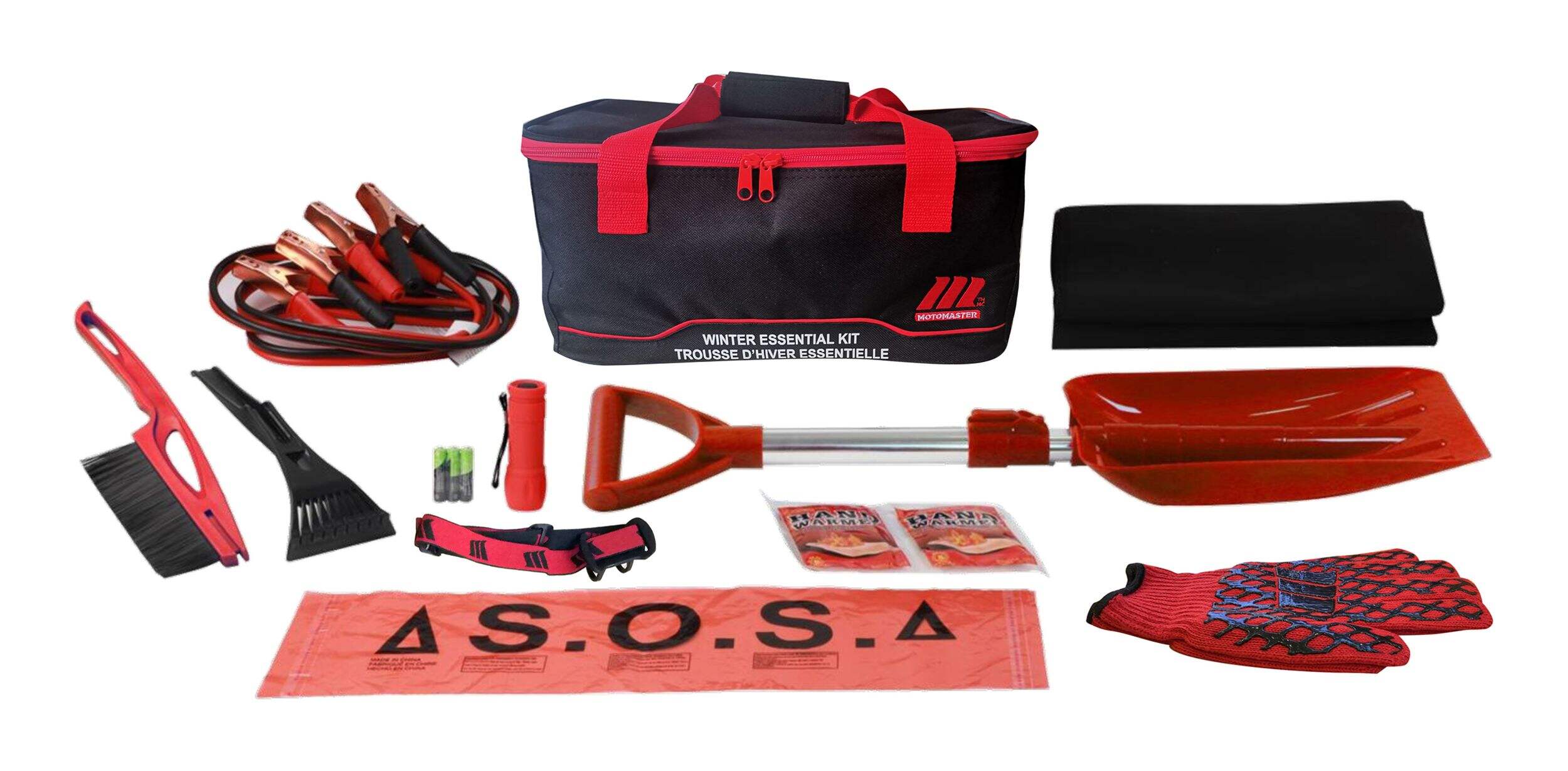 MotoMaster Winter Essentials Automotive Safety Kit with Shovel, Snow Brush, Ice Scraper and Booster Cables Composite_or_Mixed