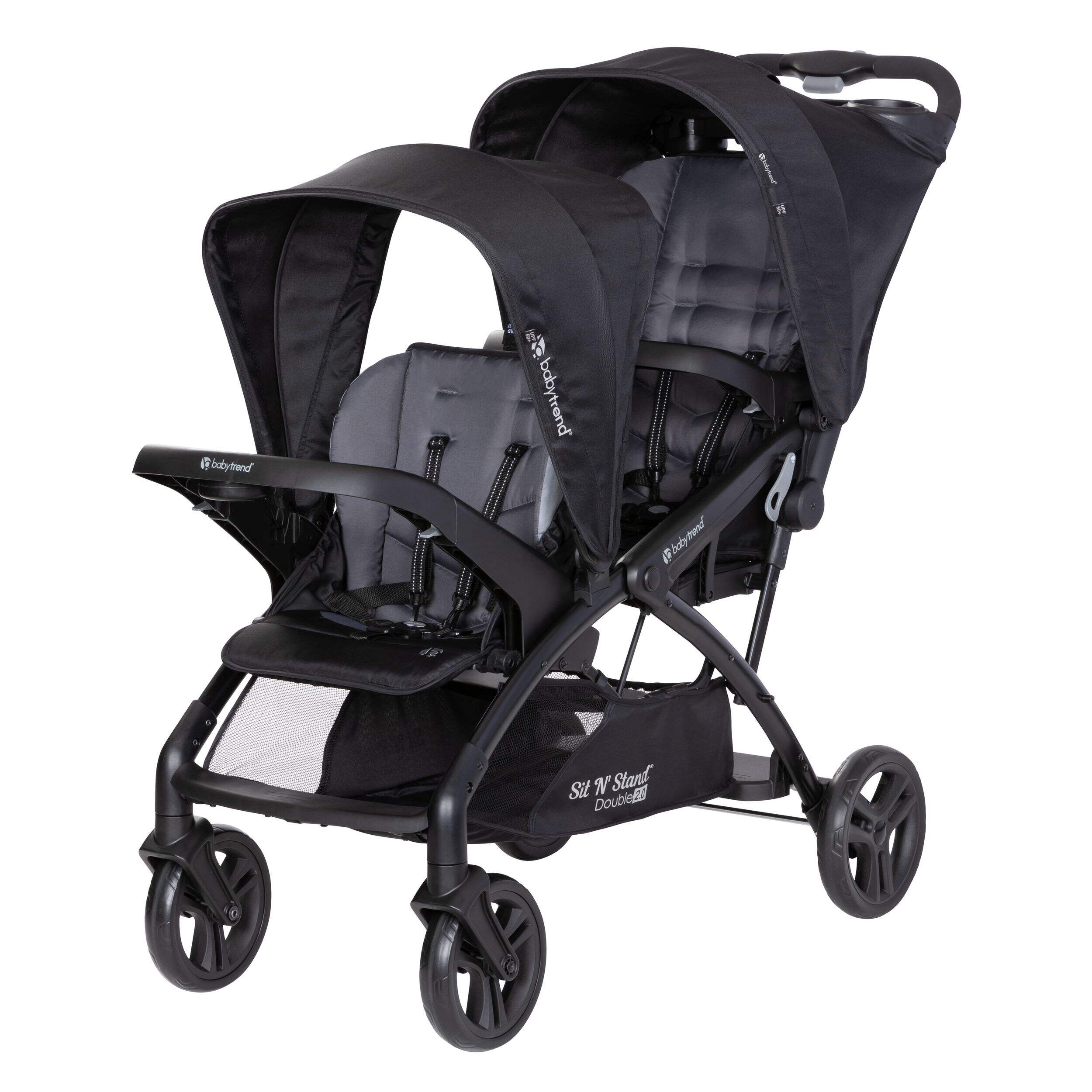 Baby Trend Sit N' Stand Double 2.0 Stroller Front_Three_Fourths_Angled_Left