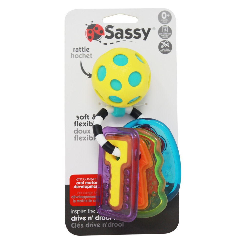 Sassy Drive n' Drool Baby Teether Keys with Rattle Ball, Ages 3m