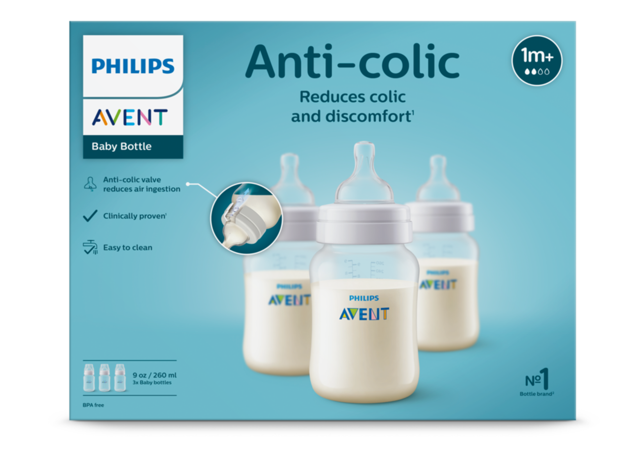 Philips Avent SCY103/03 Anti-Colic Baby Bottle, 9-oz, 3-pk