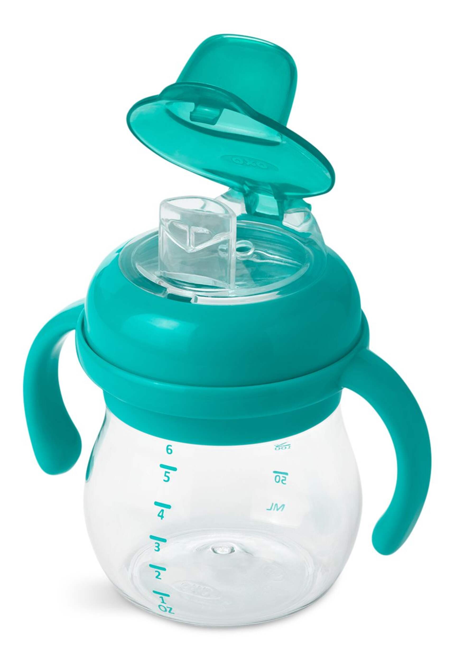 OXO Tot® Soft Spout Sippy Cup with Handles, Teal Front_Three_Fourths_Angled_Left