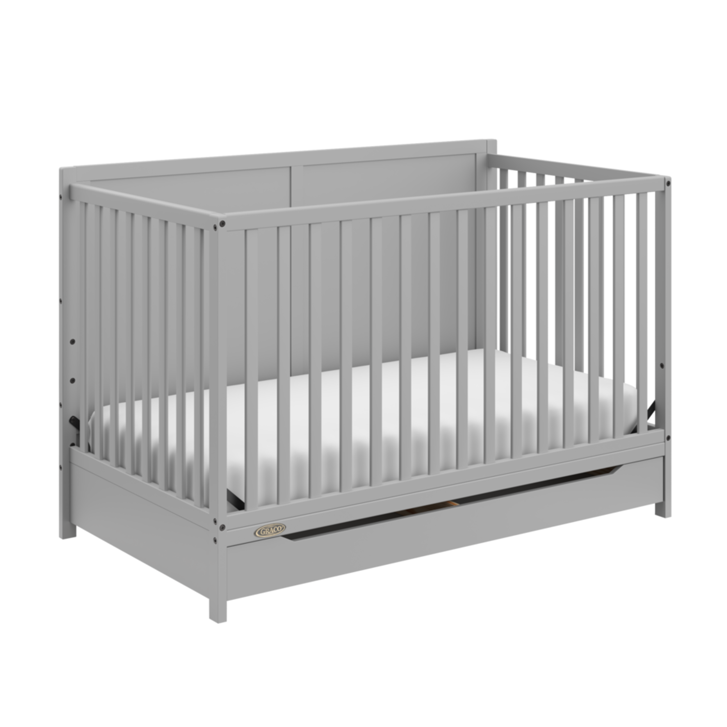 Graco Melrose 5-In-1 Convertible Crib, Grey Front_Three_Fourths_Angled_Left