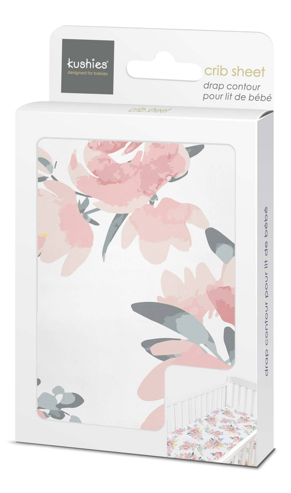 Kushies Fitted Percale Crib Sheet, Watercolour Blooms Canadian Tire